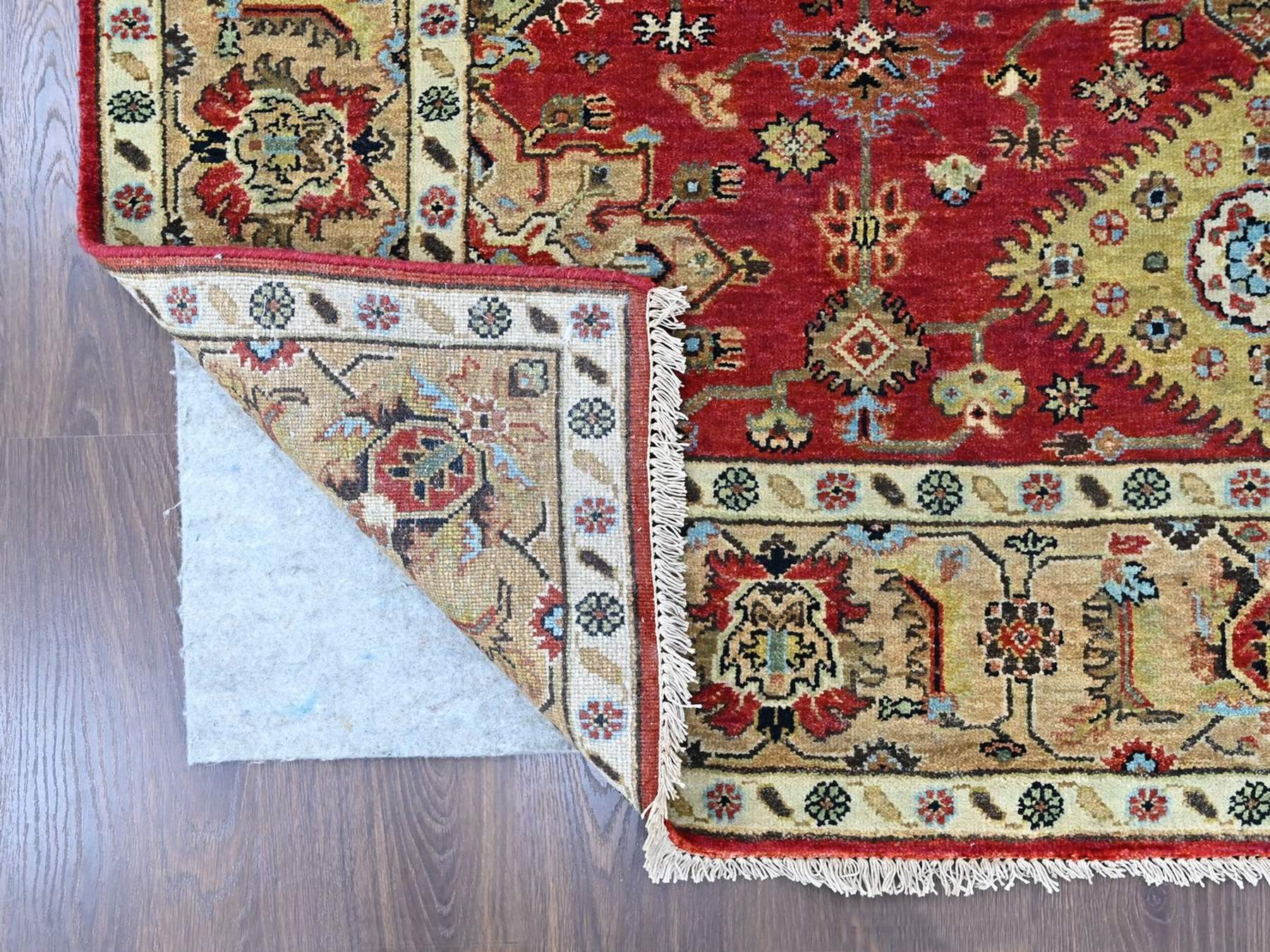 6'x9' Crimson Red, Karajeh with Geometric Medallions Design, Pure Wool, Hand Knotted, Soft Pile, Oriental Rug HR10448 - Image 3