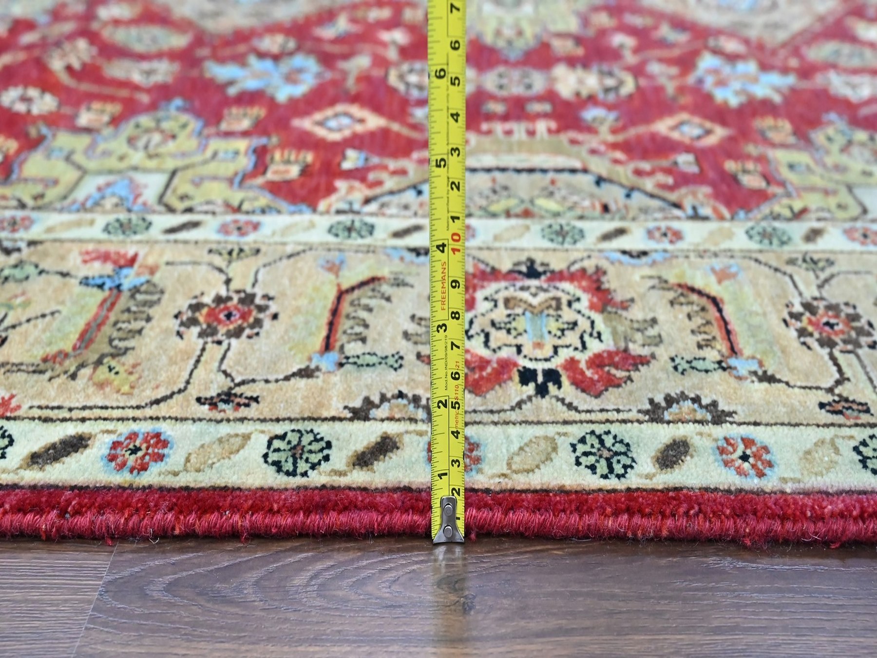 6'x9' Crimson Red, Karajeh with Geometric Medallions Design, Pure Wool, Hand Knotted, Soft Pile, Oriental Rug HR10448 - Image 7