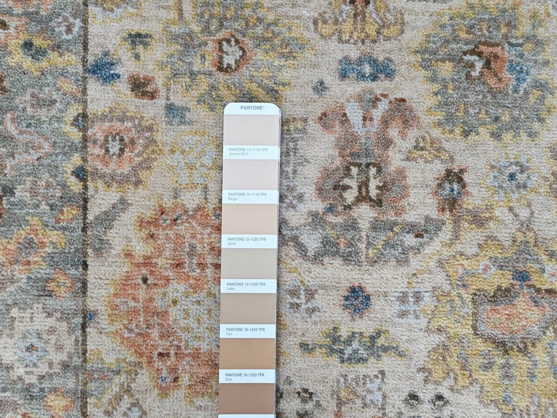 2'x3' Beige, Hand Knotted, Oushak with All Over Design, Dense Weave, Thick and Plush, Pure Wool, Mat, Sample, Oriental Rug HR10464 - Image 3