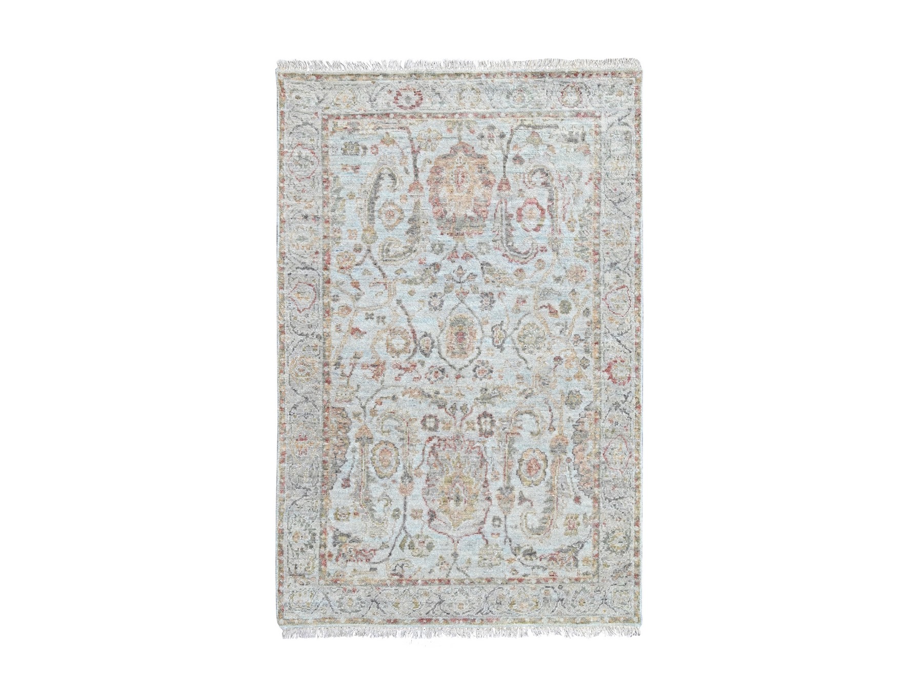 3'x5' Light Gray, Zero Pile, Distressed, Ziegler Mahal Design, Pure Wool, Hand Knotted, Oriental Rug HR10467