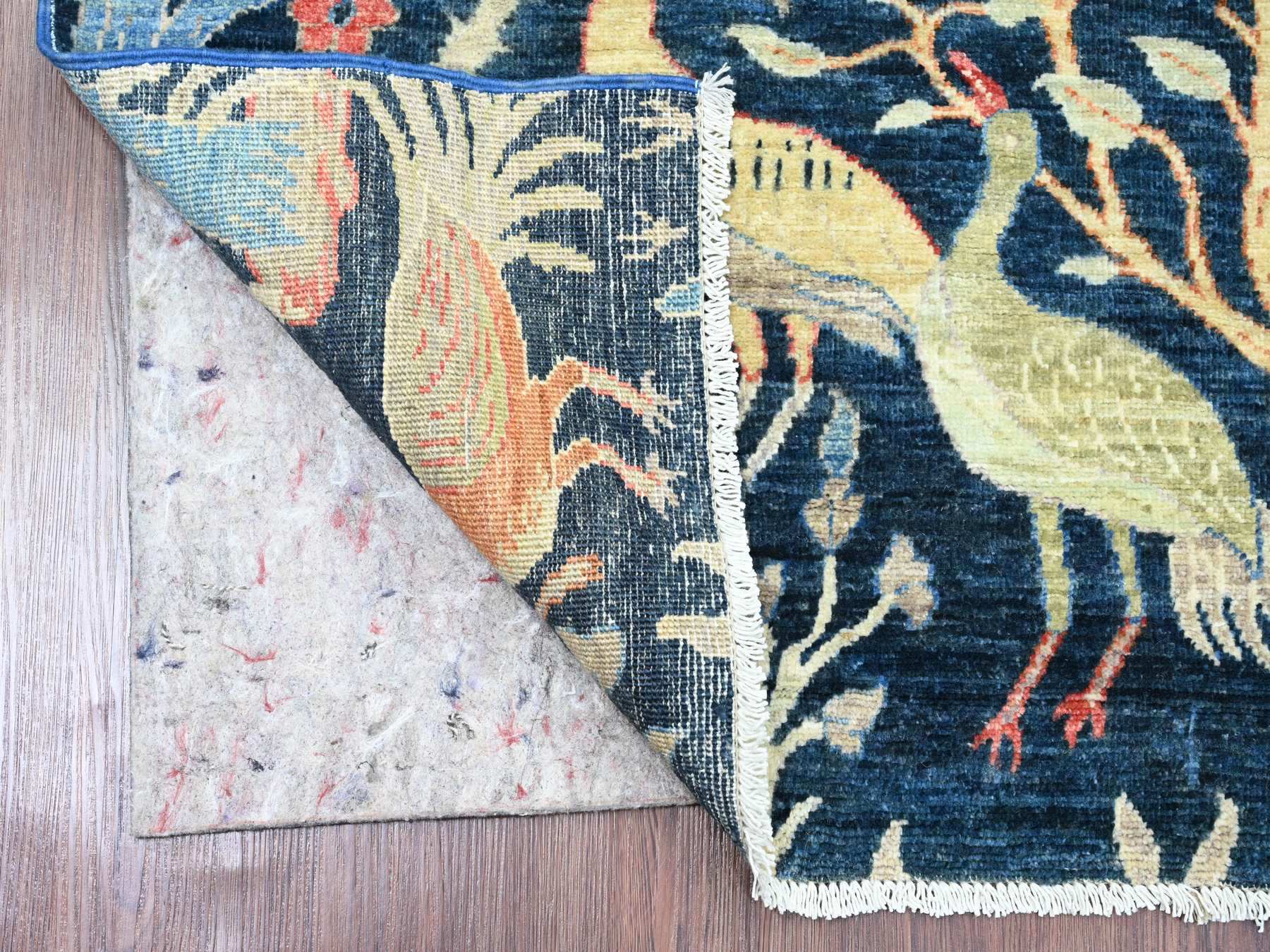 4'1"x'9'9" Yale Blue, Afghan Peshawar with Birds of Paradise Design, Soft Wool, Hand Knotted, Natural Dyes, Wide Runner, Oriental Rug HR20259 - Image 2