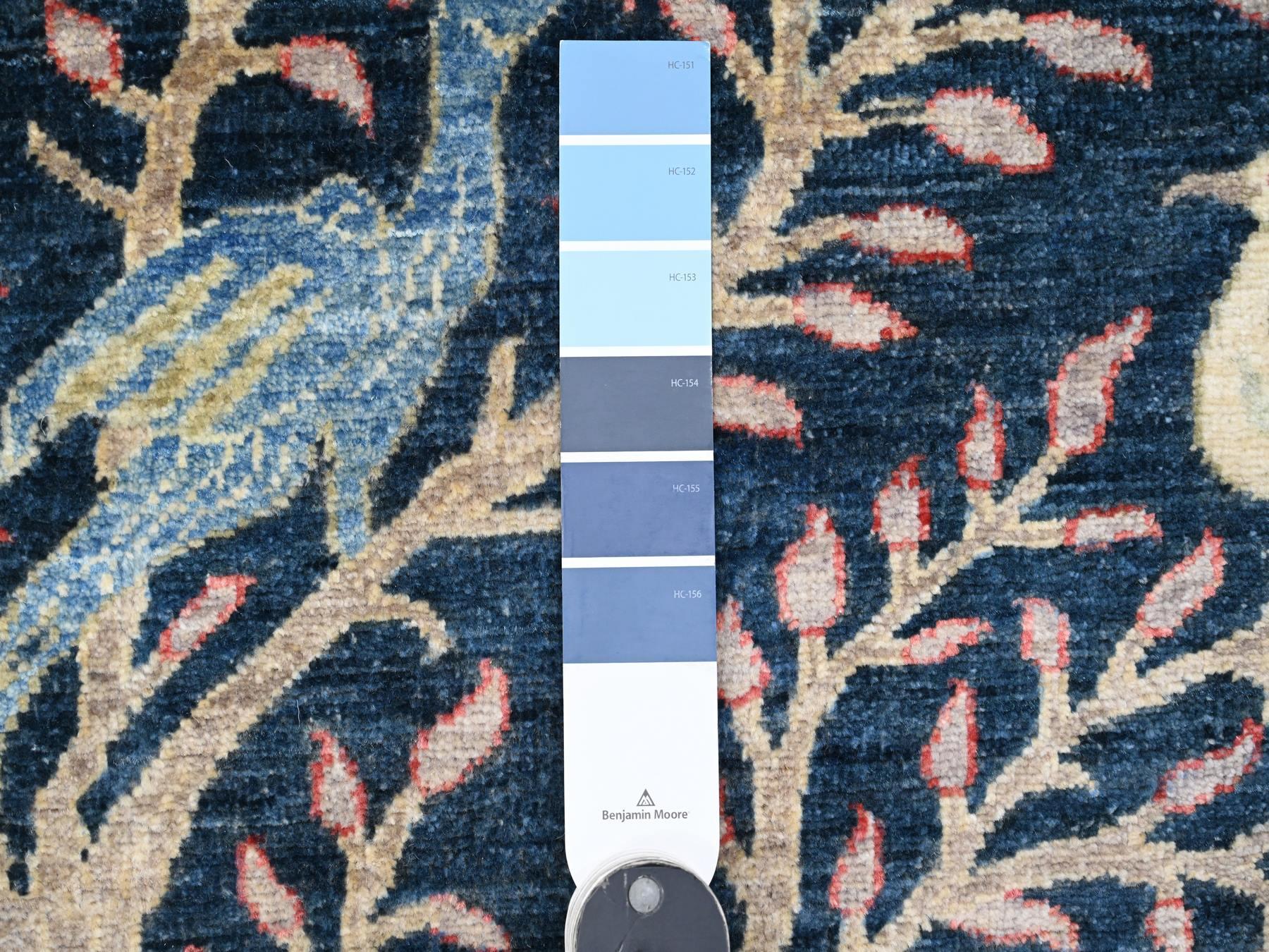 4'1"x'9'9" Yale Blue, Afghan Peshawar with Birds of Paradise Design, Soft Wool, Hand Knotted, Natural Dyes, Wide Runner, Oriental Rug HR20259 - Image 3
