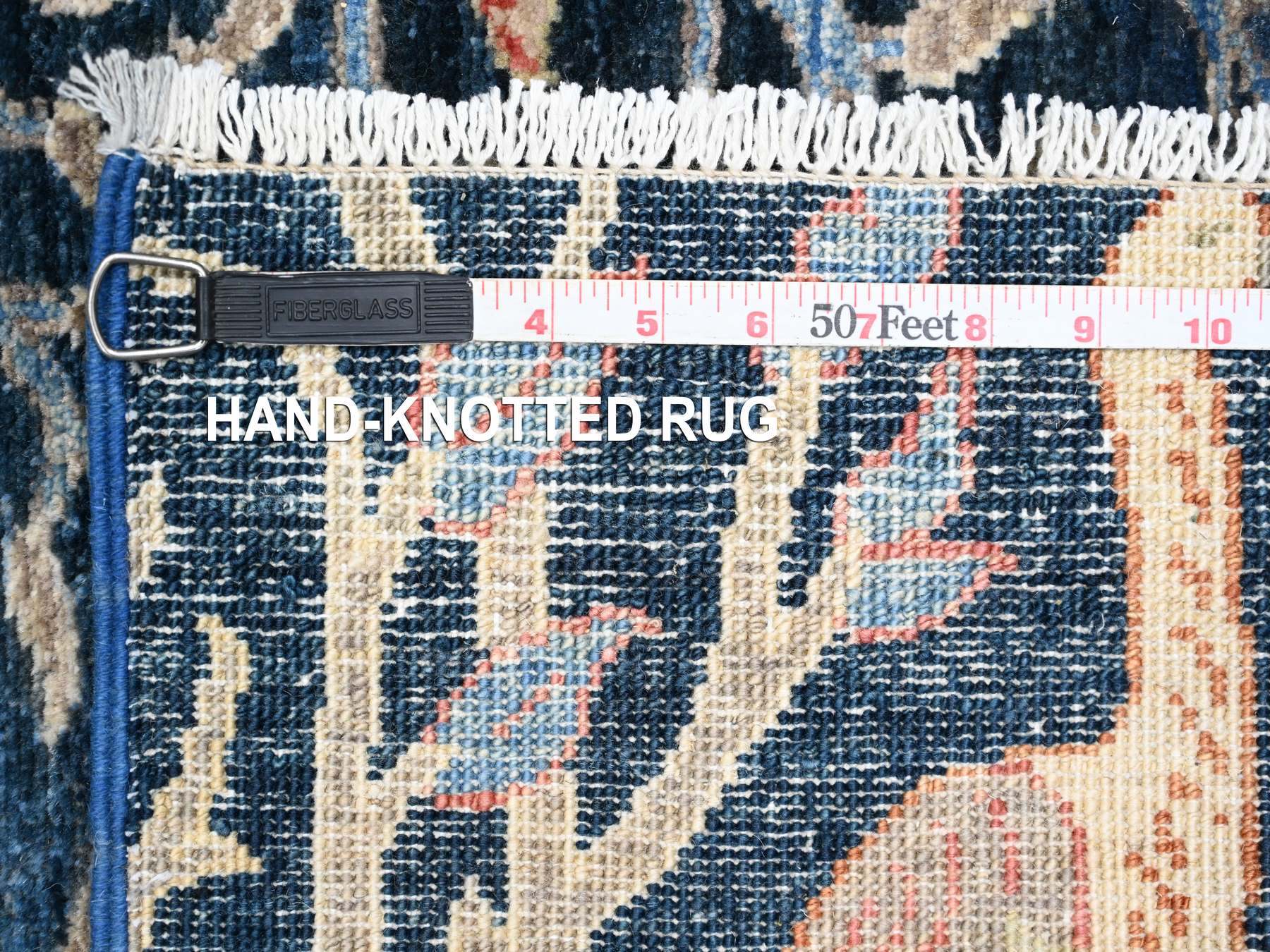 4'1"x'9'9" Yale Blue, Afghan Peshawar with Birds of Paradise Design, Soft Wool, Hand Knotted, Natural Dyes, Wide Runner, Oriental Rug HR20259 - Image 6