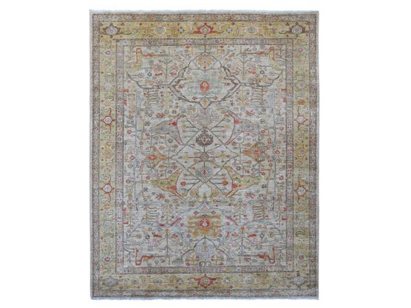 8'x10' Oyster Gray, Peshawar with Bijar Garus Design, Hand Knotted, Vegetable Dyes, Densely Woven, Natural Wool, Oriental Rug HR21051