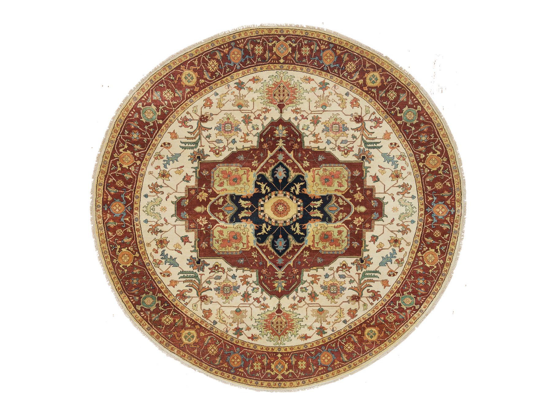 10'x10' Ivory, Antiqued Fine Heriz, Re-Creation, Hand Knotted, 100% Wool, Round Oriental Rug HR65517