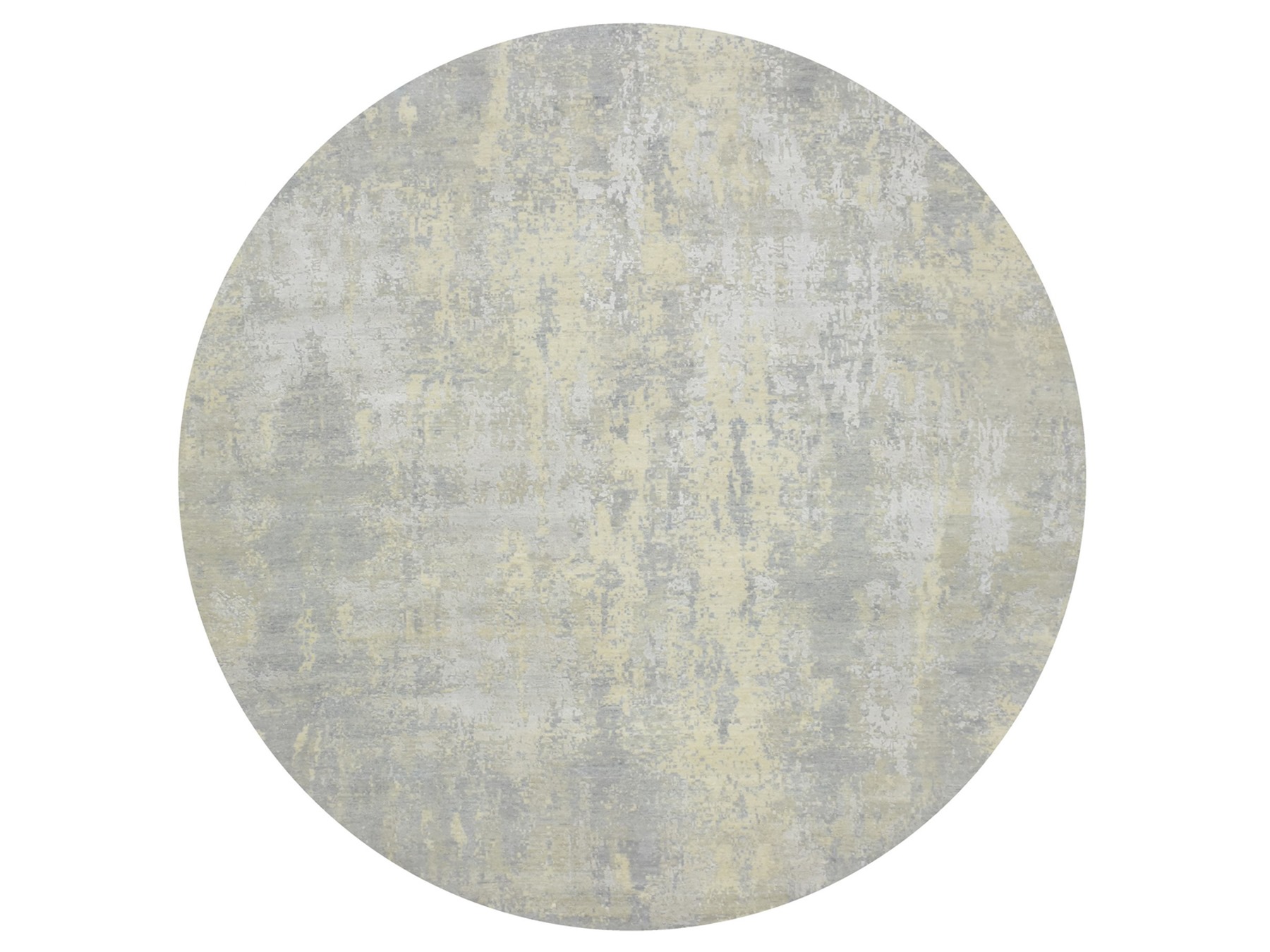 11'10"x11'10" Light Gray, Modern Abstract Design with Soft Colors, Wool and Pure Silk, Hand Knotted, Round, Oriental Rug HR75675