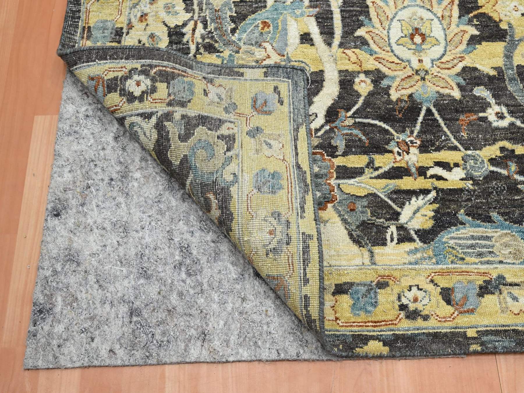9'10"x14'6" Coffee Brown, Distinct Abrash, Broken and Erased Persian Inspired with Birds Design, Hand Knotted, Distinct Abrash, Shaved Low, Pure Wool, Oriental Rug HR75828 - Image 4