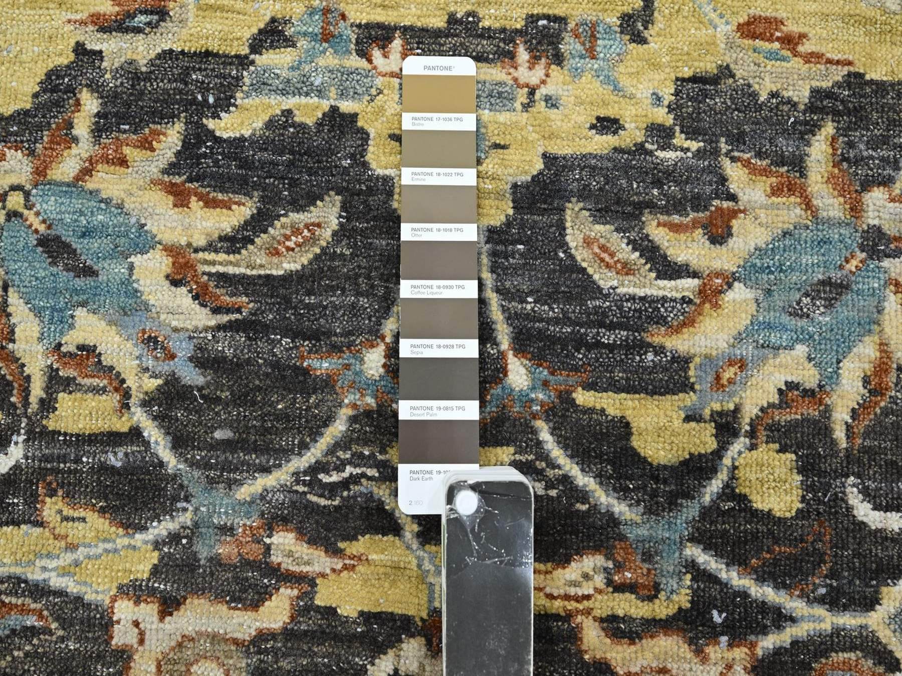 9'10"x14'6" Coffee Brown, Distinct Abrash, Broken and Erased Persian Inspired with Birds Design, Hand Knotted, Distinct Abrash, Shaved Low, Pure Wool, Oriental Rug HR75828 - Image 7