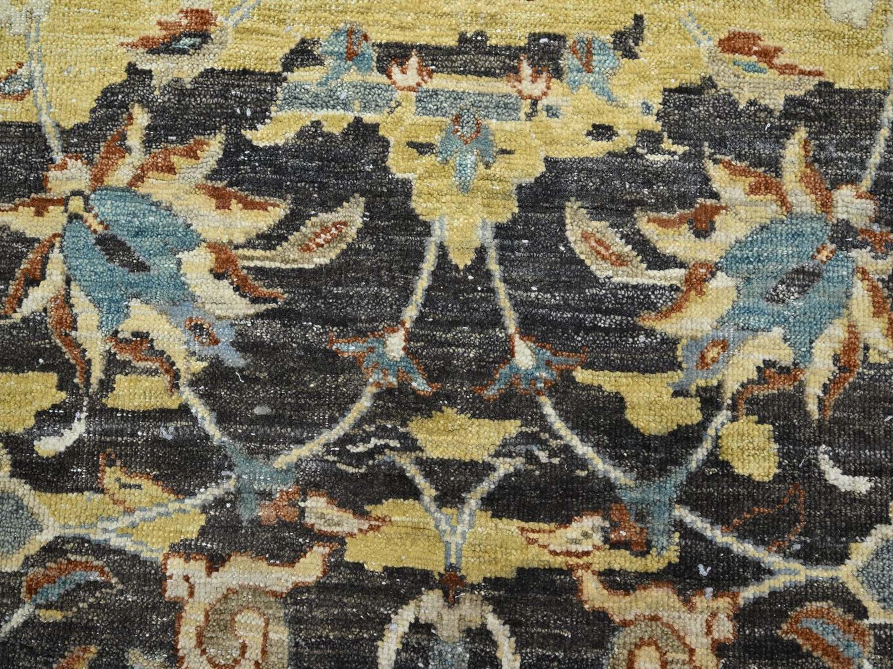 9'10"x14'6" Coffee Brown, Distinct Abrash, Broken and Erased Persian Inspired with Birds Design, Hand Knotted, Distinct Abrash, Shaved Low, Pure Wool, Oriental Rug HR75828 - Image 8