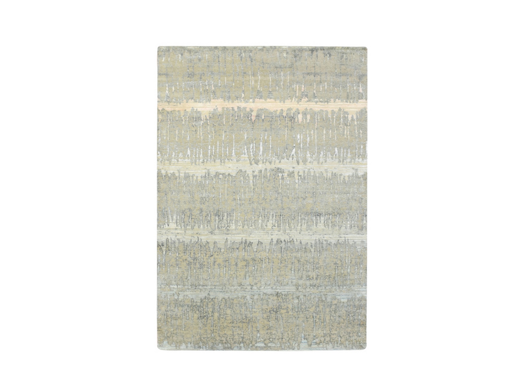6'x9' Shades of Gray, Cardiac Design with Pastel Colors, Textured Wool and Pure Silk, Hand Knotted, Oriental Rug HR75835
