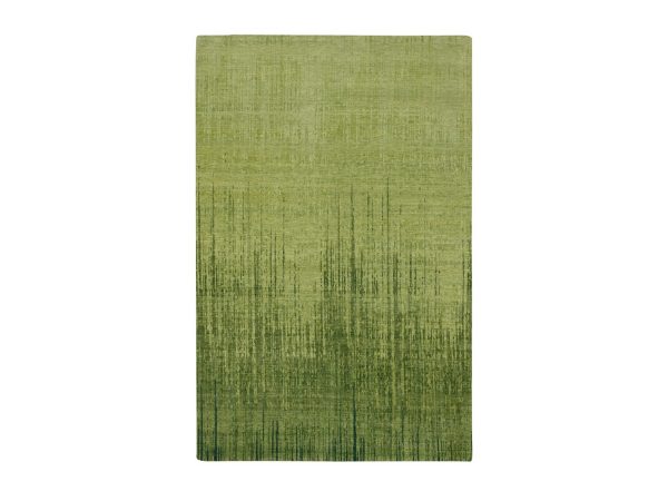 6'x9'5" Pickle Green, Vertical Ombre Design, Hand Knotted, Soft and Vibrant Wool, Densely Woven, Oriental Rug HR75836