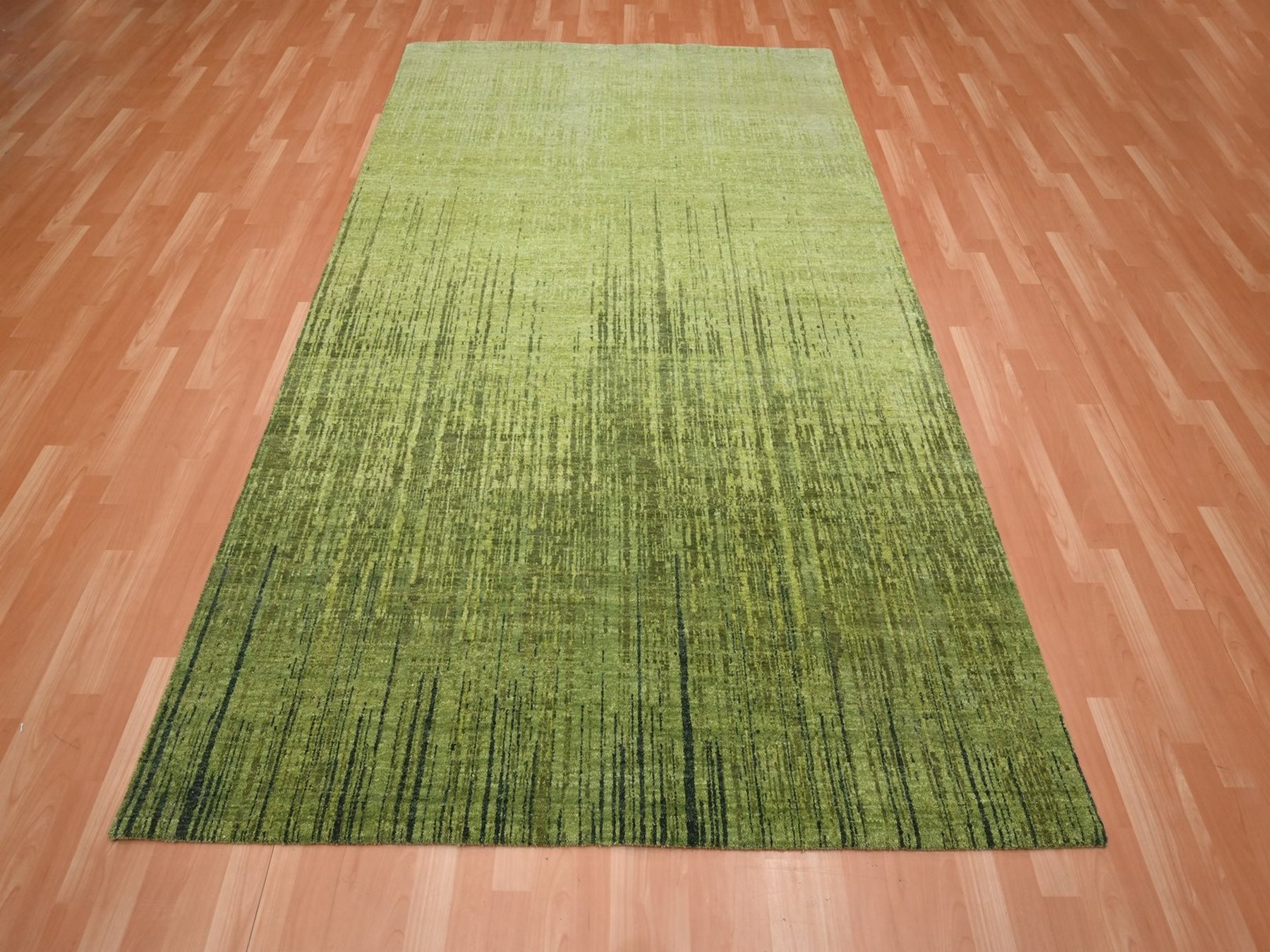 6'x9'5" Pickle Green, Vertical Ombre Design, Hand Knotted, Soft and Vibrant Wool, Densely Woven, Oriental Rug HR75836 - Image 2