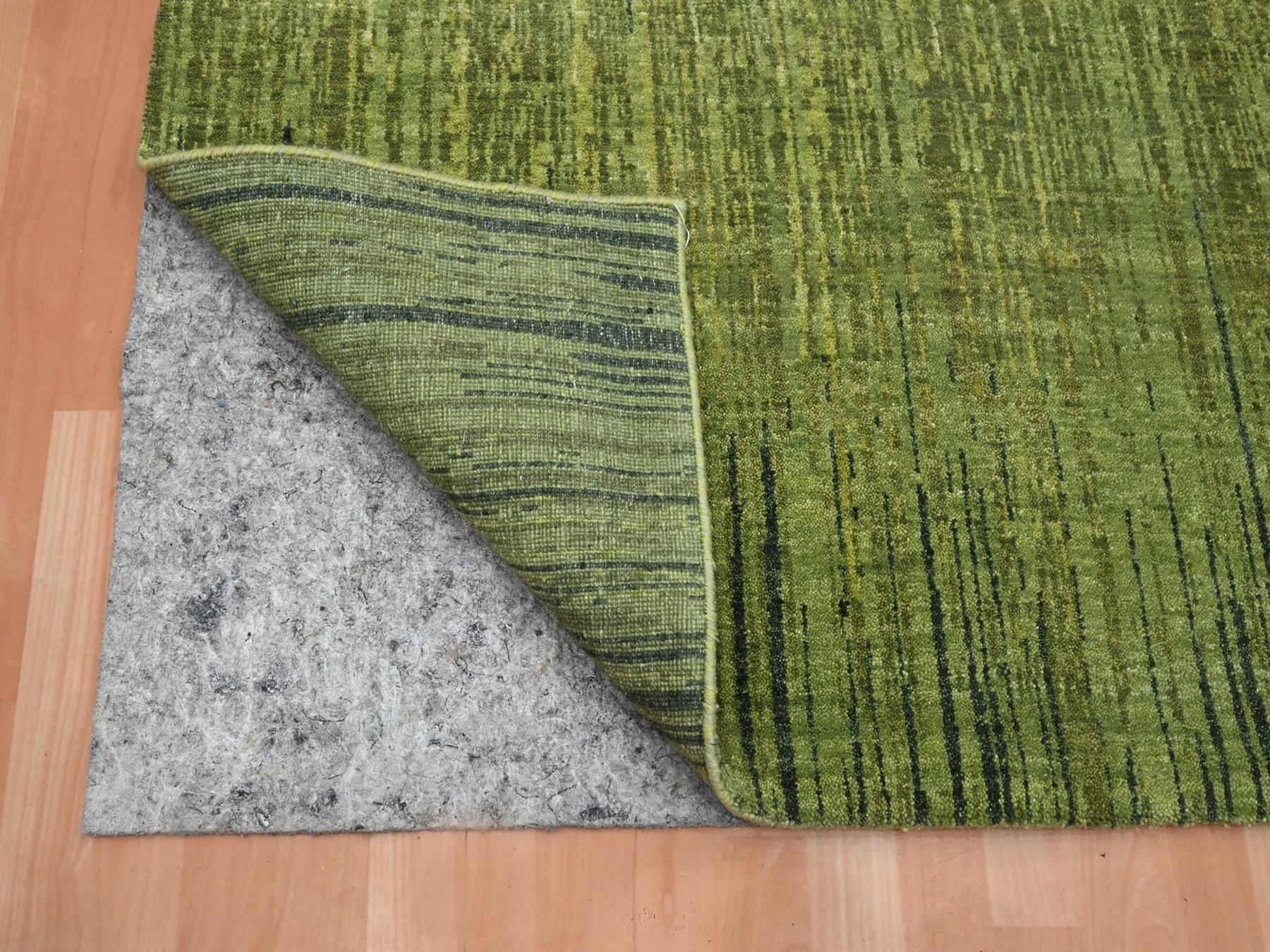 6'x9'5" Pickle Green, Vertical Ombre Design, Hand Knotted, Soft and Vibrant Wool, Densely Woven, Oriental Rug HR75836 - Image 4