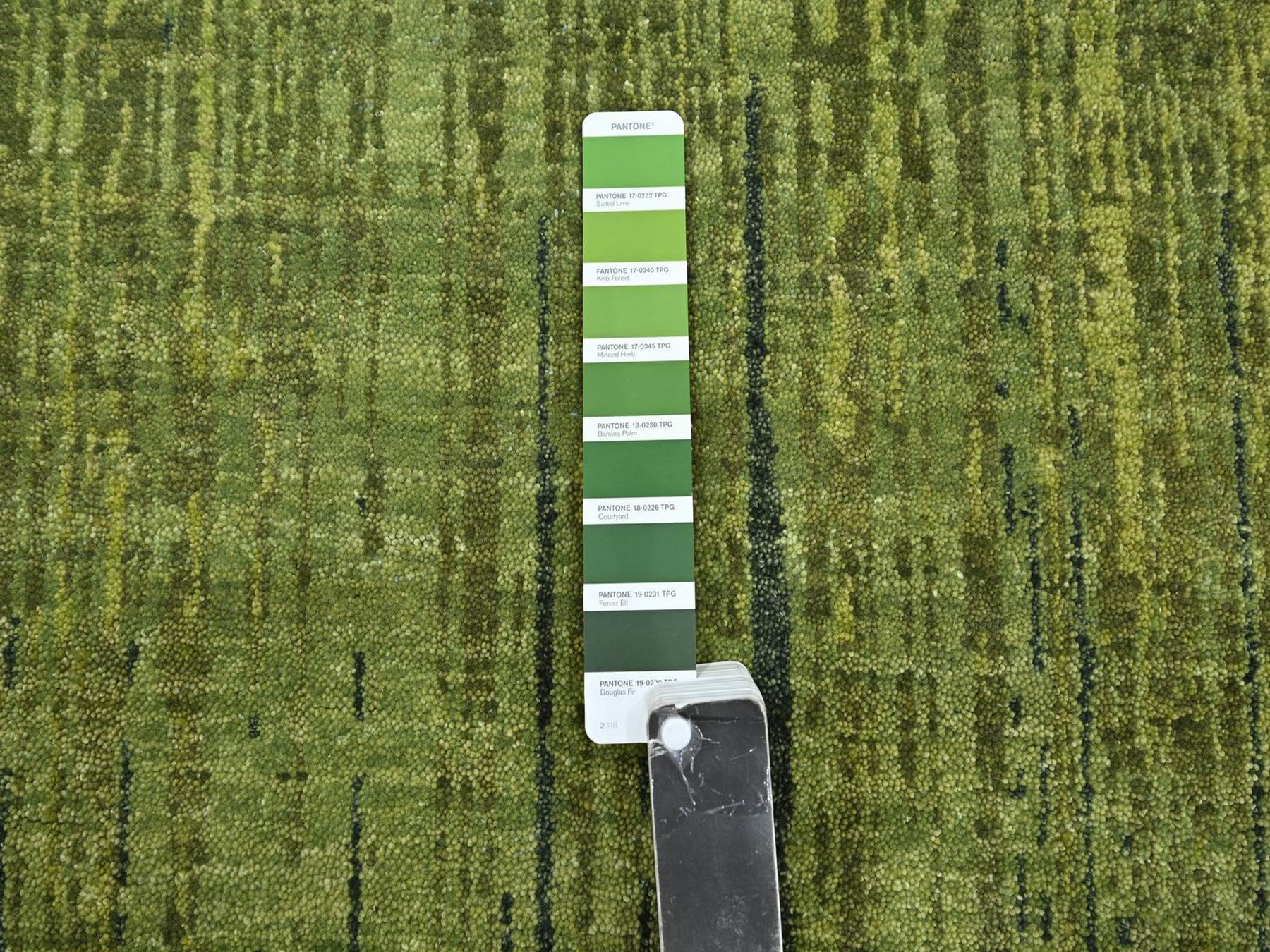 6'x9'5" Pickle Green, Vertical Ombre Design, Hand Knotted, Soft and Vibrant Wool, Densely Woven, Oriental Rug HR75836 - Image 7