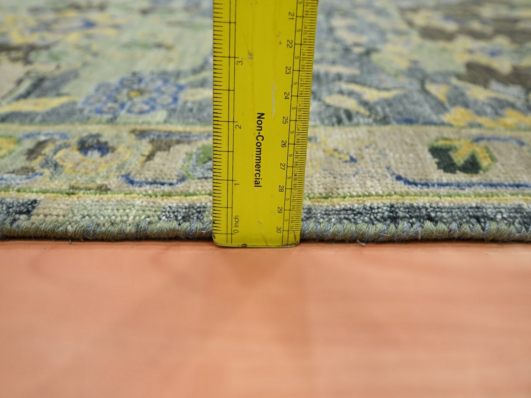 2'7"x13'9" Shades of Green, Hand Knotted, Broken and Erased Persian Inspired with Birds Design, Distinct Abrash, Shaved Low, Pure Wool, Runner, Oriental Rug HR75844 - Image 6