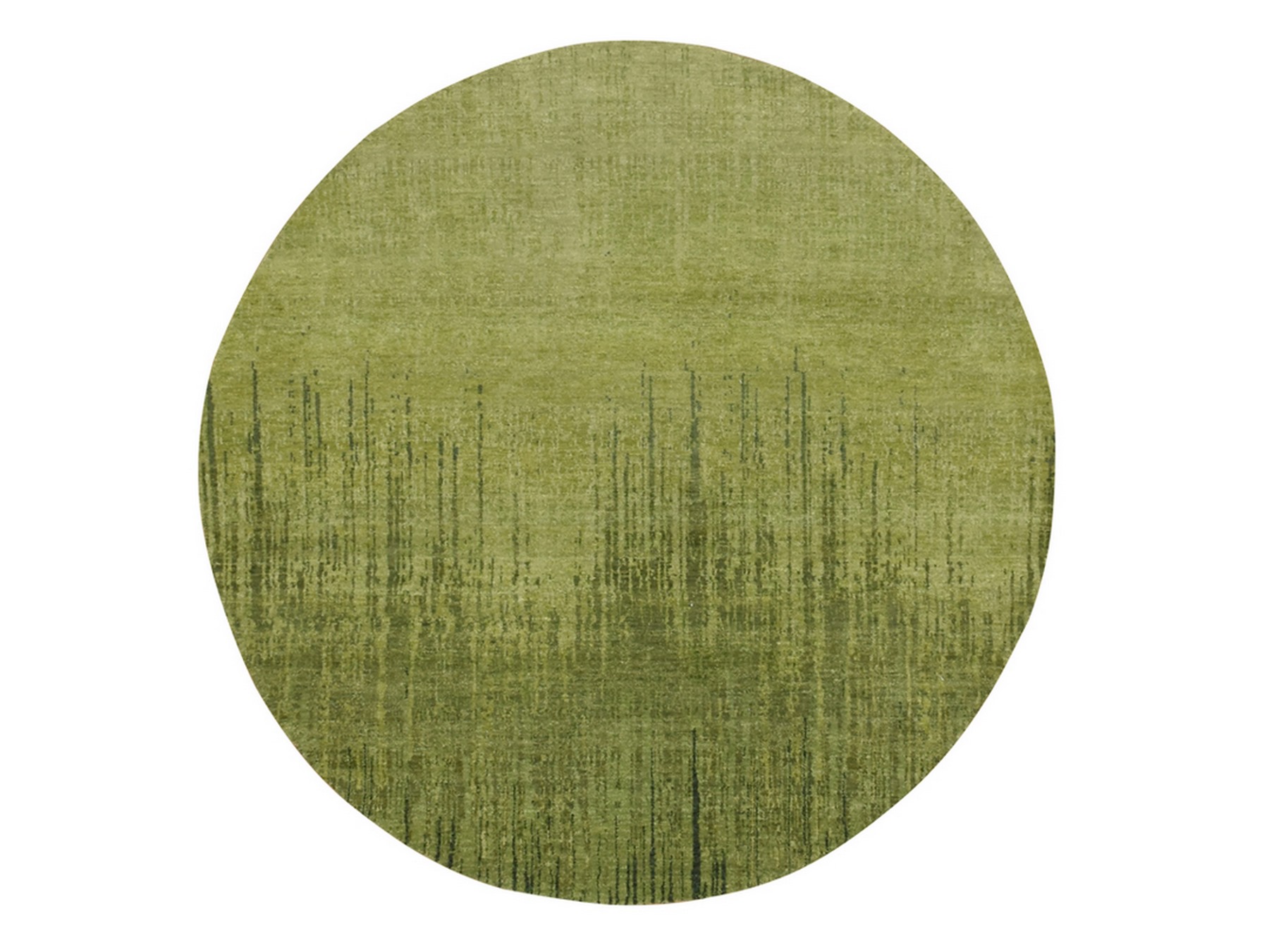 6'2"x6'2" Pickle Green, Hand Knotted, Vertical Ombre Design, Densely Woven, Soft and Vibrant Wool, Round, Oriental Rug HR75859