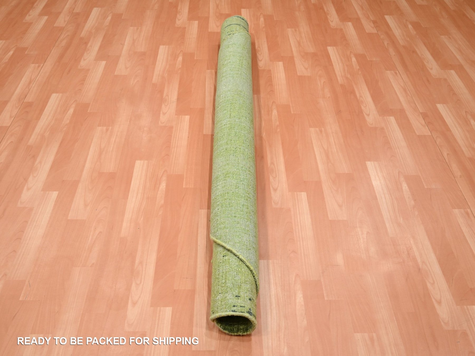 6'2"x6'2" Pickle Green, Hand Knotted, Vertical Ombre Design, Densely Woven, Soft and Vibrant Wool, Round, Oriental Rug HR75859 - Image 5