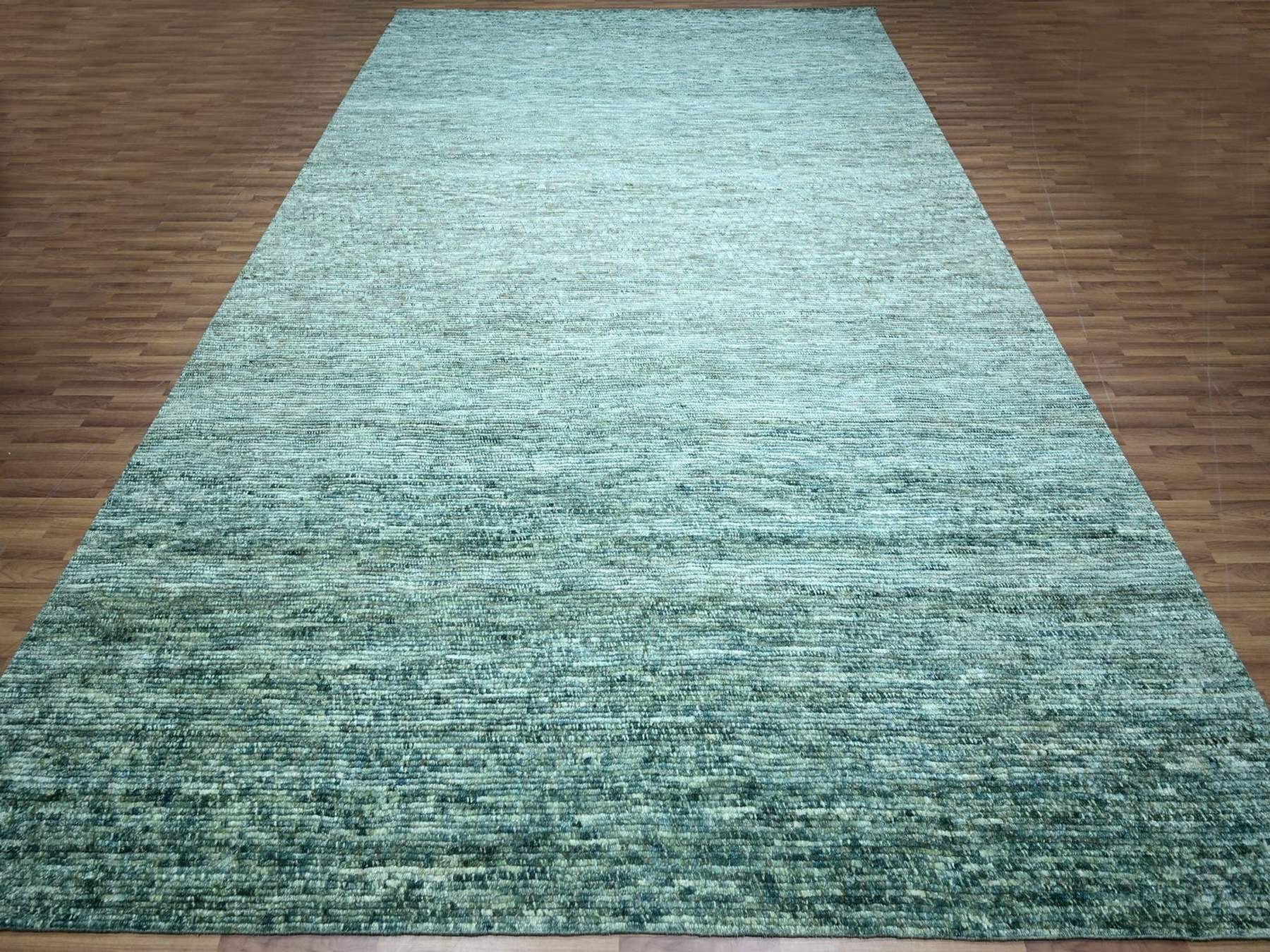 12'1"x15'2" Ocean Green, Grass Design with Looped Pile, Hand Knotted, Pure Wool, Oversized, XL, Oriental Rug HR76844 - Image 2