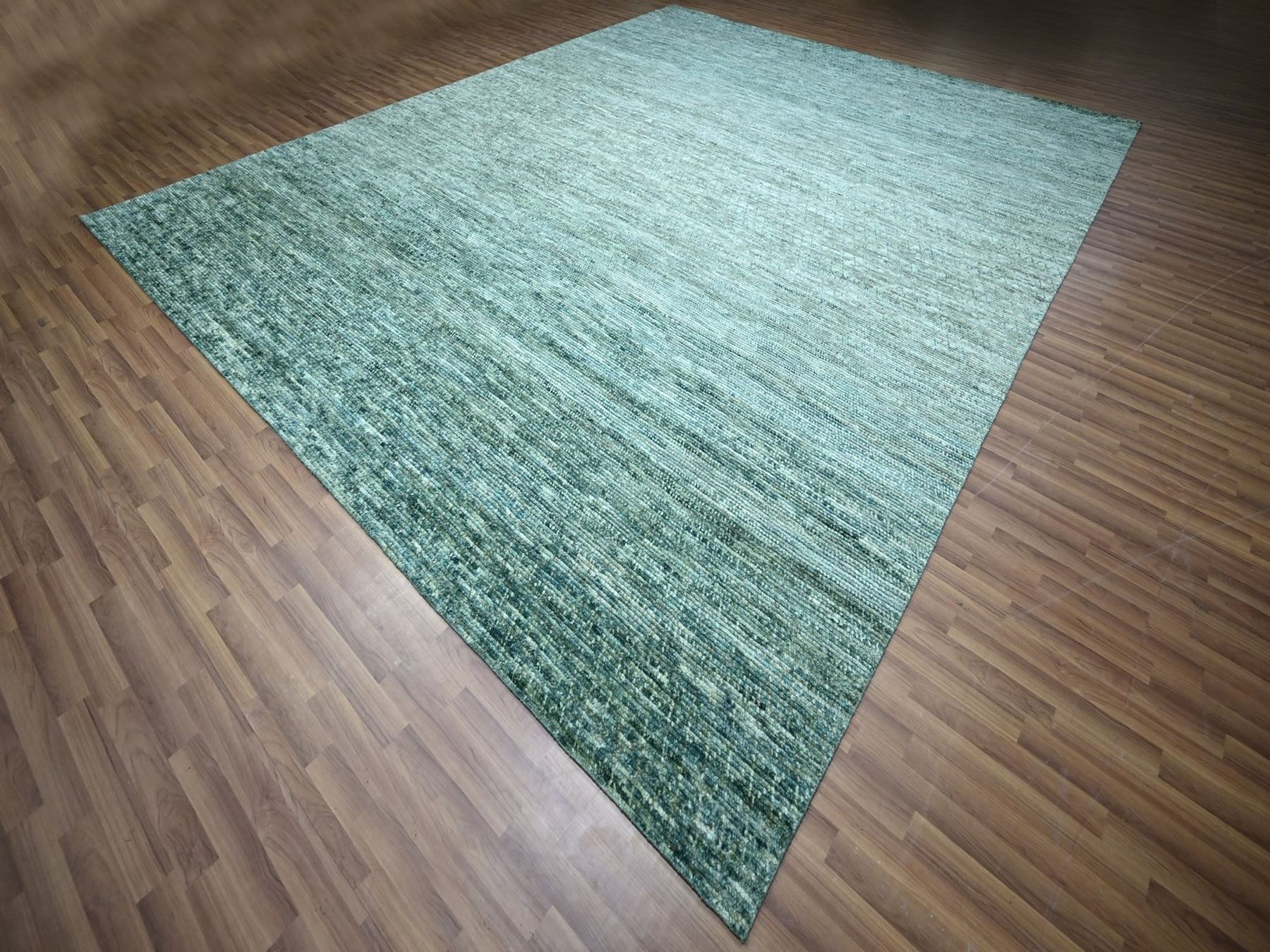 12'1"x15'2" Ocean Green, Grass Design with Looped Pile, Hand Knotted, Pure Wool, Oversized, XL, Oriental Rug HR76844 - Image 3