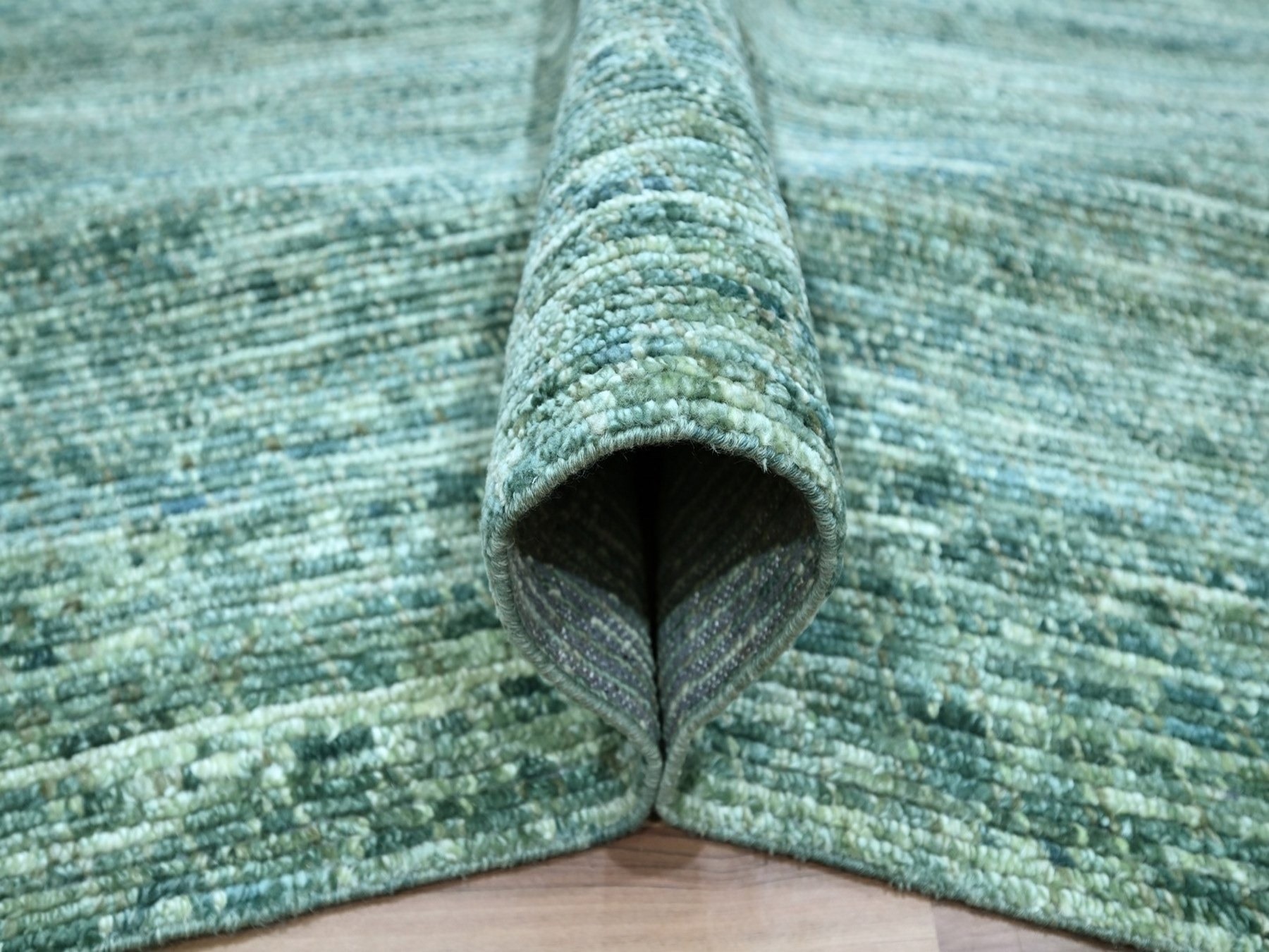 12'1"x15'2" Ocean Green, Grass Design with Looped Pile, Hand Knotted, Pure Wool, Oversized, XL, Oriental Rug HR76844 - Image 5