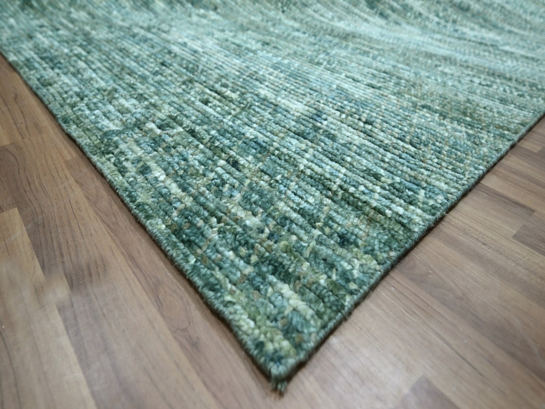 12'1"x15'2" Ocean Green, Grass Design with Looped Pile, Hand Knotted, Pure Wool, Oversized, XL, Oriental Rug HR76844 - Image 6