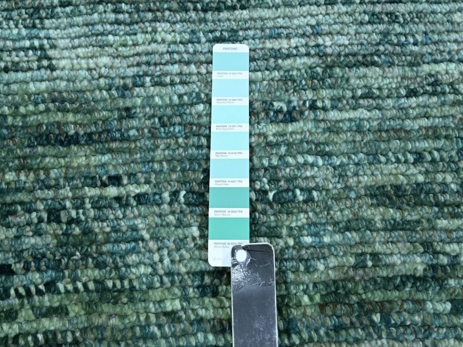 12'1"x15'2" Ocean Green, Grass Design with Looped Pile, Hand Knotted, Pure Wool, Oversized, XL, Oriental Rug HR76844 - Image 7