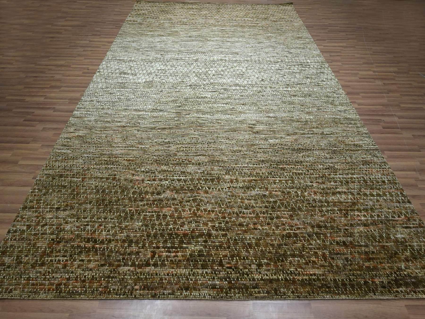 10'4"x14' Shades of Brown, Grass Design with Looped Pile, Hand Knotted, Pure Wool, Oriental Rug HR76849 - Image 2