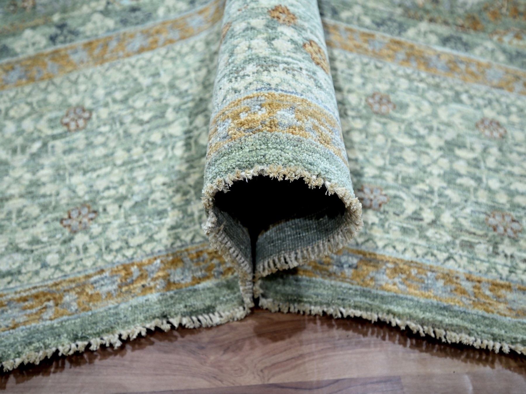 9'x12' Pistachio Green, Hand Knotted, Pre Historic 14th Century Influence, Mamluk Design, Natural Dyes, Pure Wool, Oriental Rug HR76851 - Image 5