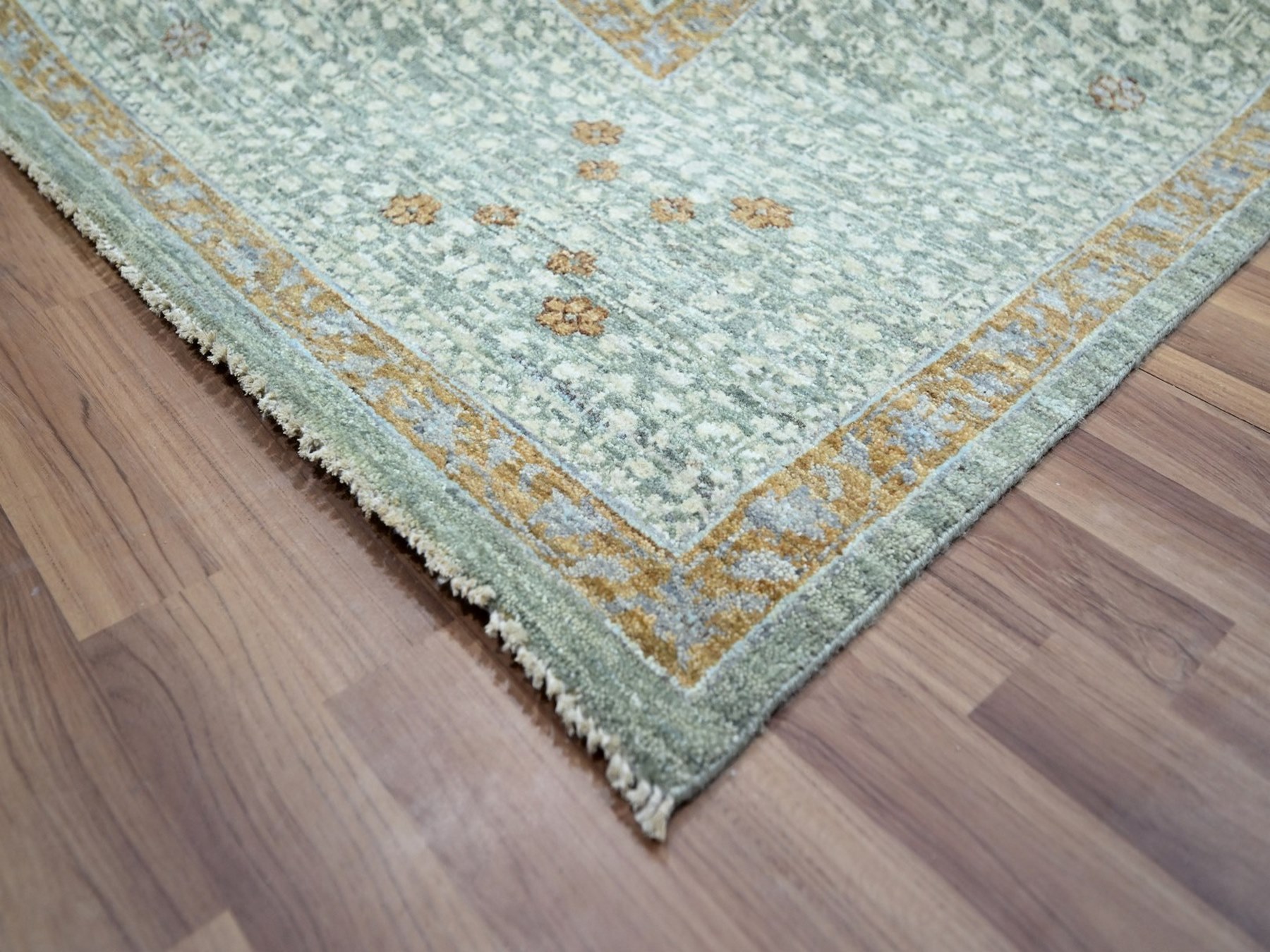 9'x12' Pistachio Green, Hand Knotted, Pre Historic 14th Century Influence, Mamluk Design, Natural Dyes, Pure Wool, Oriental Rug HR76851 - Image 6