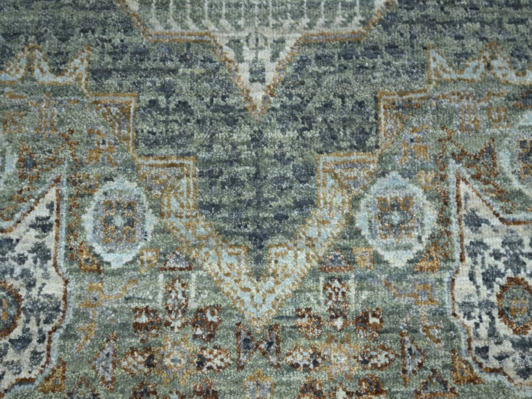9'x12' Pistachio Green, Hand Knotted, Pre Historic 14th Century Influence, Mamluk Design, Natural Dyes, Pure Wool, Oriental Rug HR76851 - Image 8