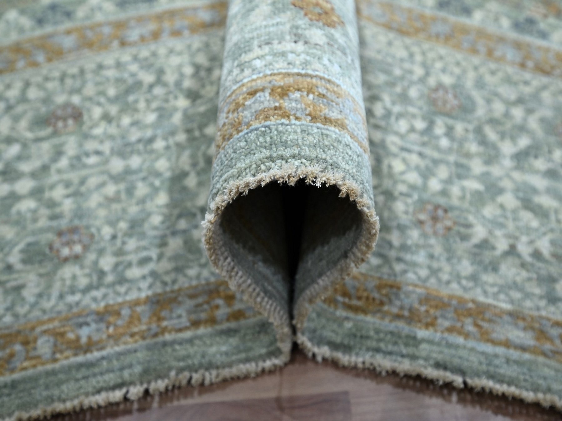 9'x12'2" Pistachio Green, Pre Historic 14th Century Influence, Mamluk Design, Hand Knotted, Natural Dyes, Pure Wool, Oriental Rug HR76853 - Image 5