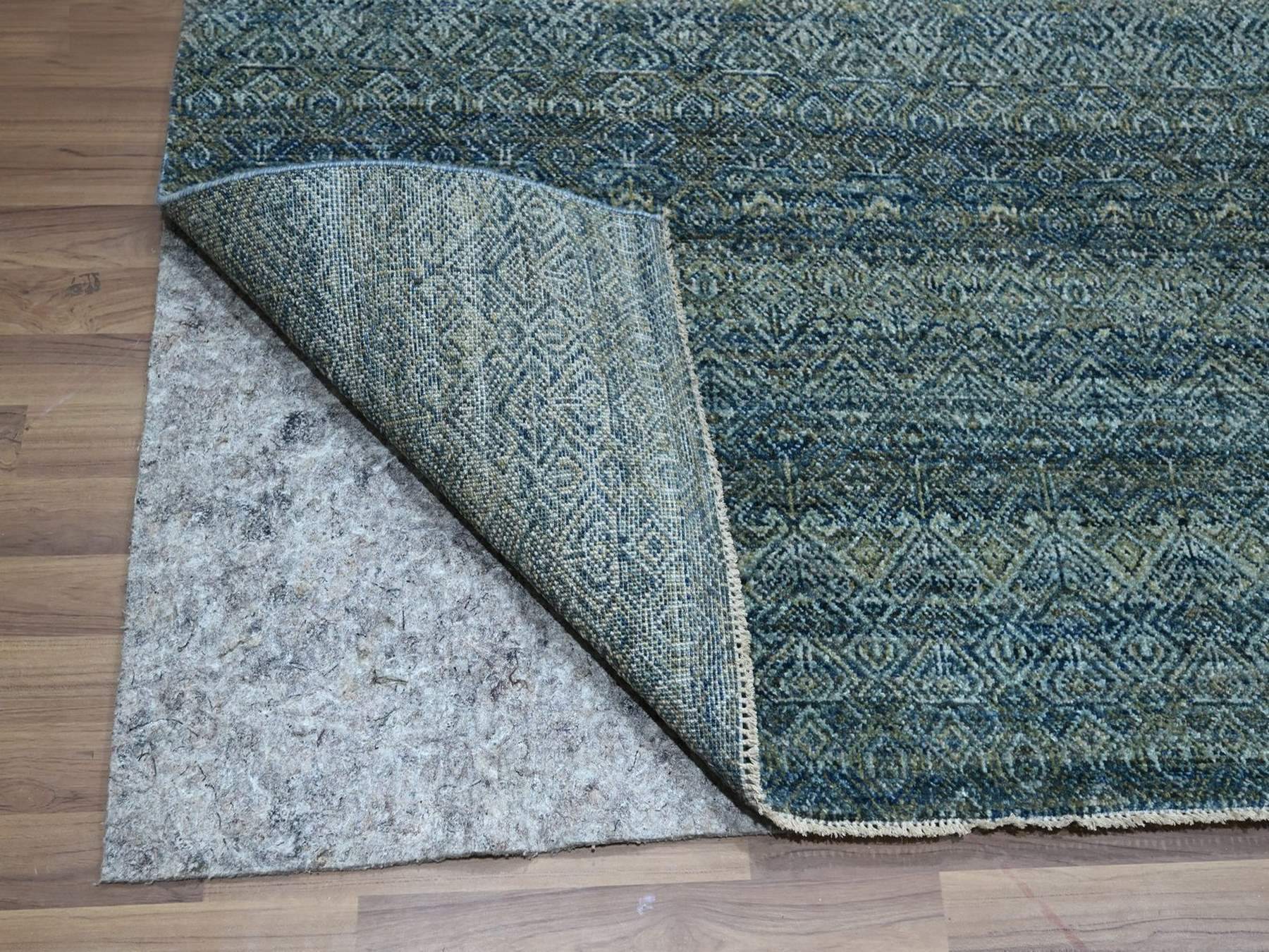 9'1"x12' Ocean Blue, Kohinoor Herat Pattern, Small Geometric Repetitive Diamond Design, Soft Wool, Tone on Tone, Hand Knotted, Oriental Rug HR76856 - Image 4