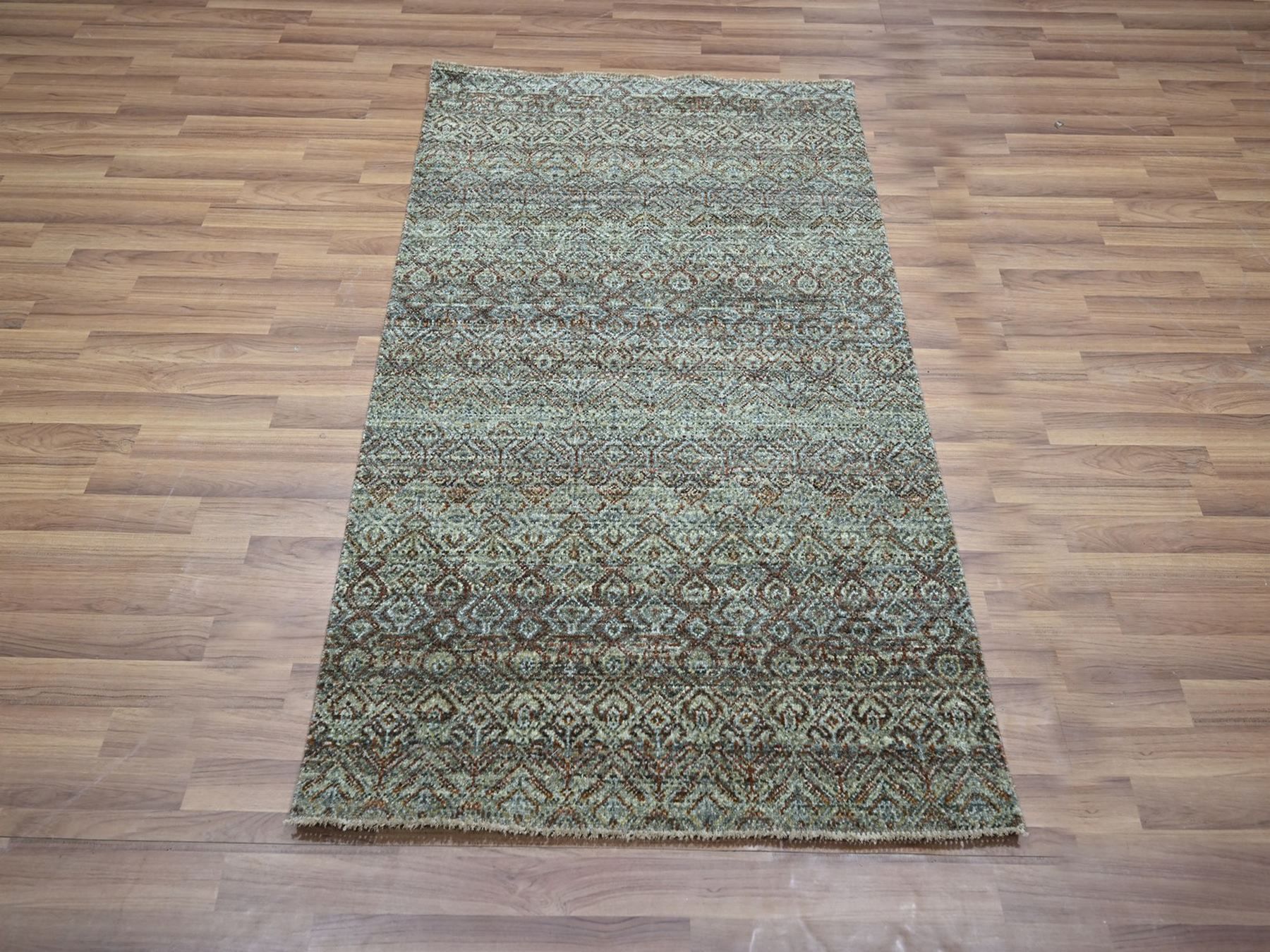 3'x5'1" Stone Gray, Hand Knotted, Soft Wool, Tone on Tone, Kohinoor Herat Pattern, Small Geometric Repetitive Diamond Design, Oriental Rug HR76870 - Image 2