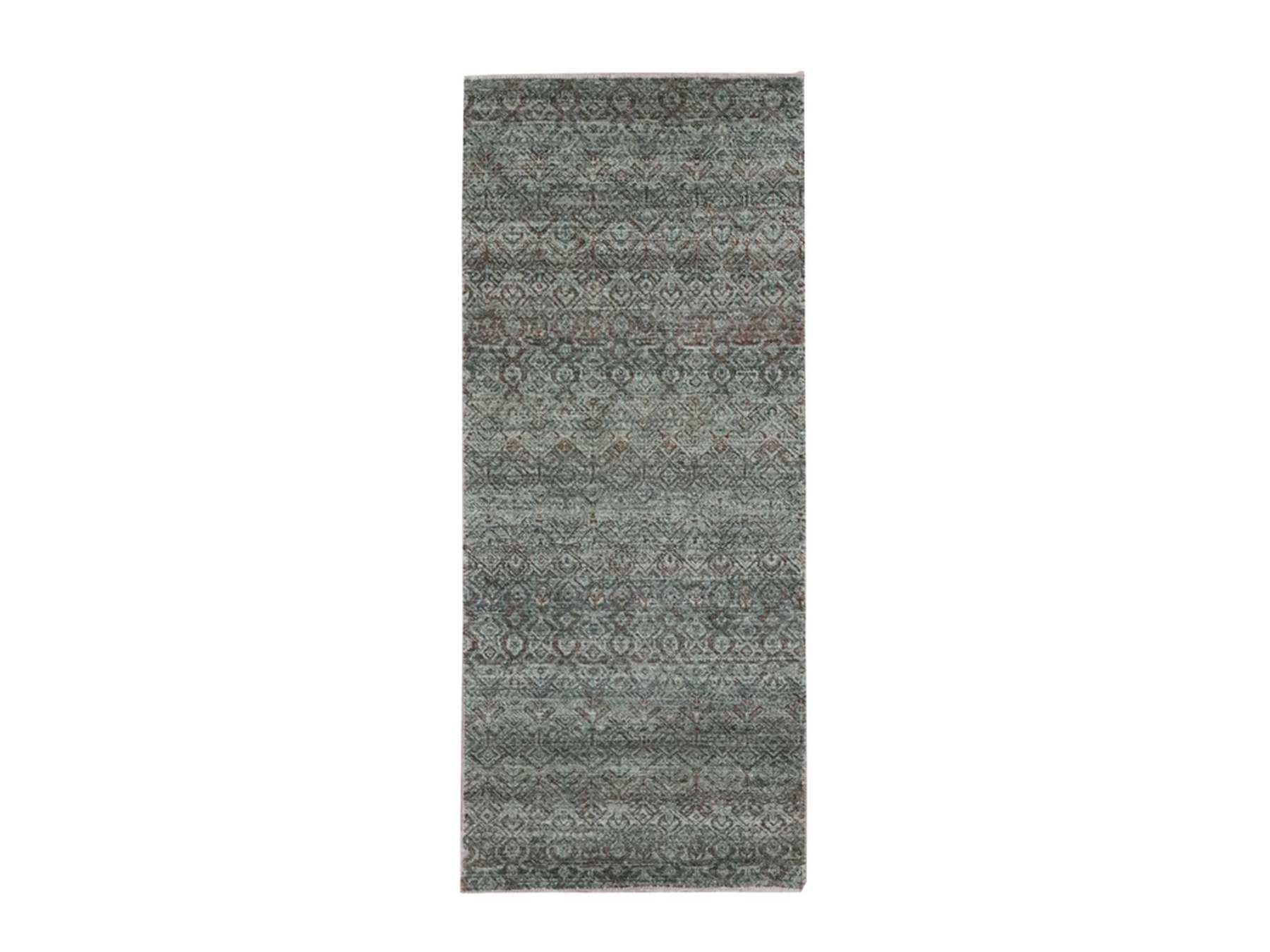 2'6"x6' Stone Gray, Tone on Tone, Kohinoor Herat Pattern, Hand Knotted, Geometric Repetitive Diamond Design, Soft Wool, Runner, Oriental Rug HR76872