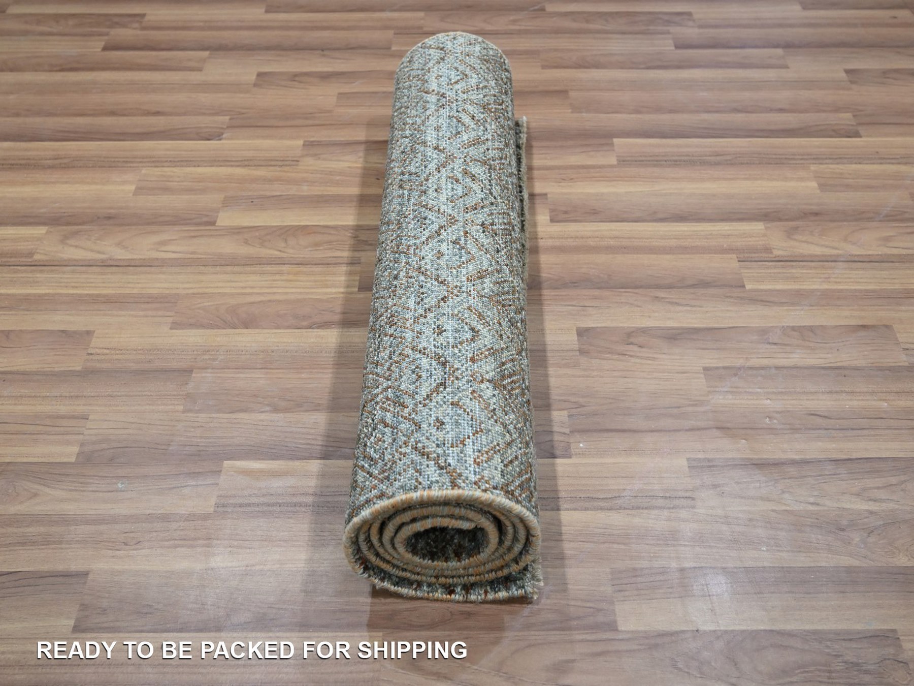 2'6"x6' Stone Gray, Tone on Tone, Kohinoor Herat Pattern, Hand Knotted, Geometric Repetitive Diamond Design, Soft Wool, Runner, Oriental Rug HR76872 - Image 5