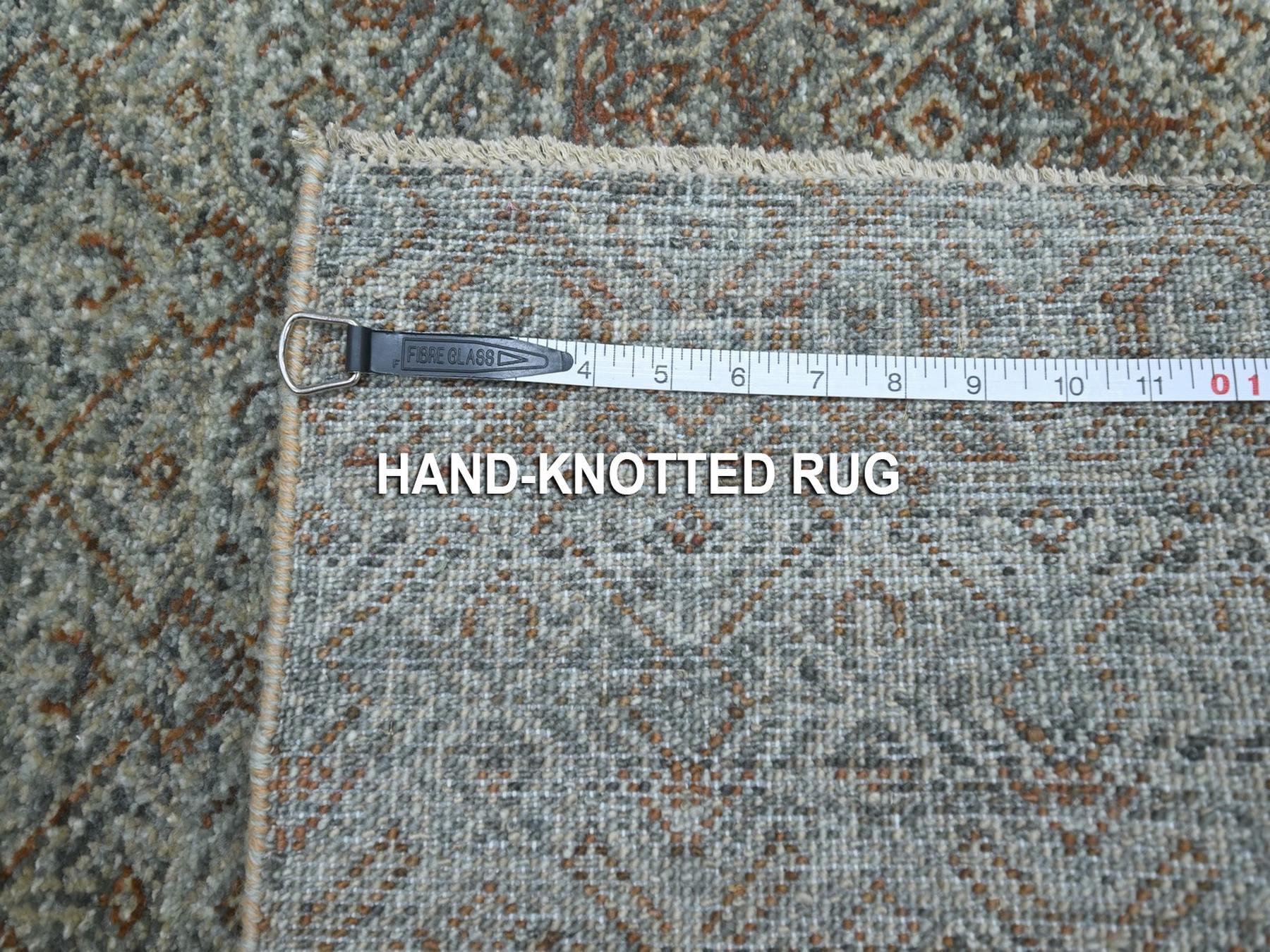 2'6"x6' Stone Gray, Tone on Tone, Kohinoor Herat Pattern, Hand Knotted, Geometric Repetitive Diamond Design, Soft Wool, Runner, Oriental Rug HR76872 - Image 7