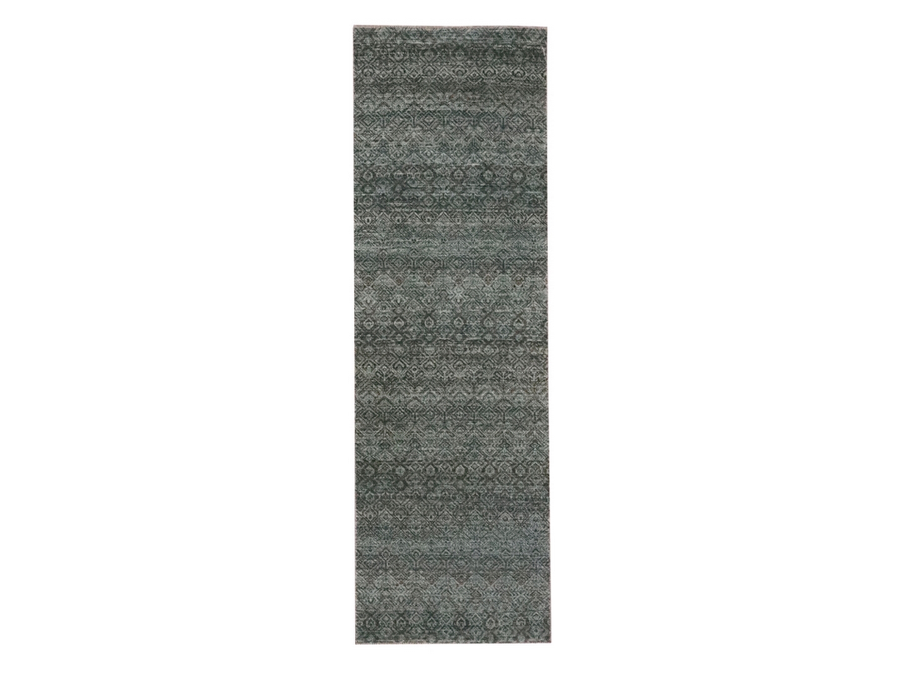2'6"x8' Stone Gray, Small Geometric Repetitive Diamond Design, Herat Pattern, Tone on Tone, Soft Wool, Hand Knotted, Runner, Oriental Rug HR76874
