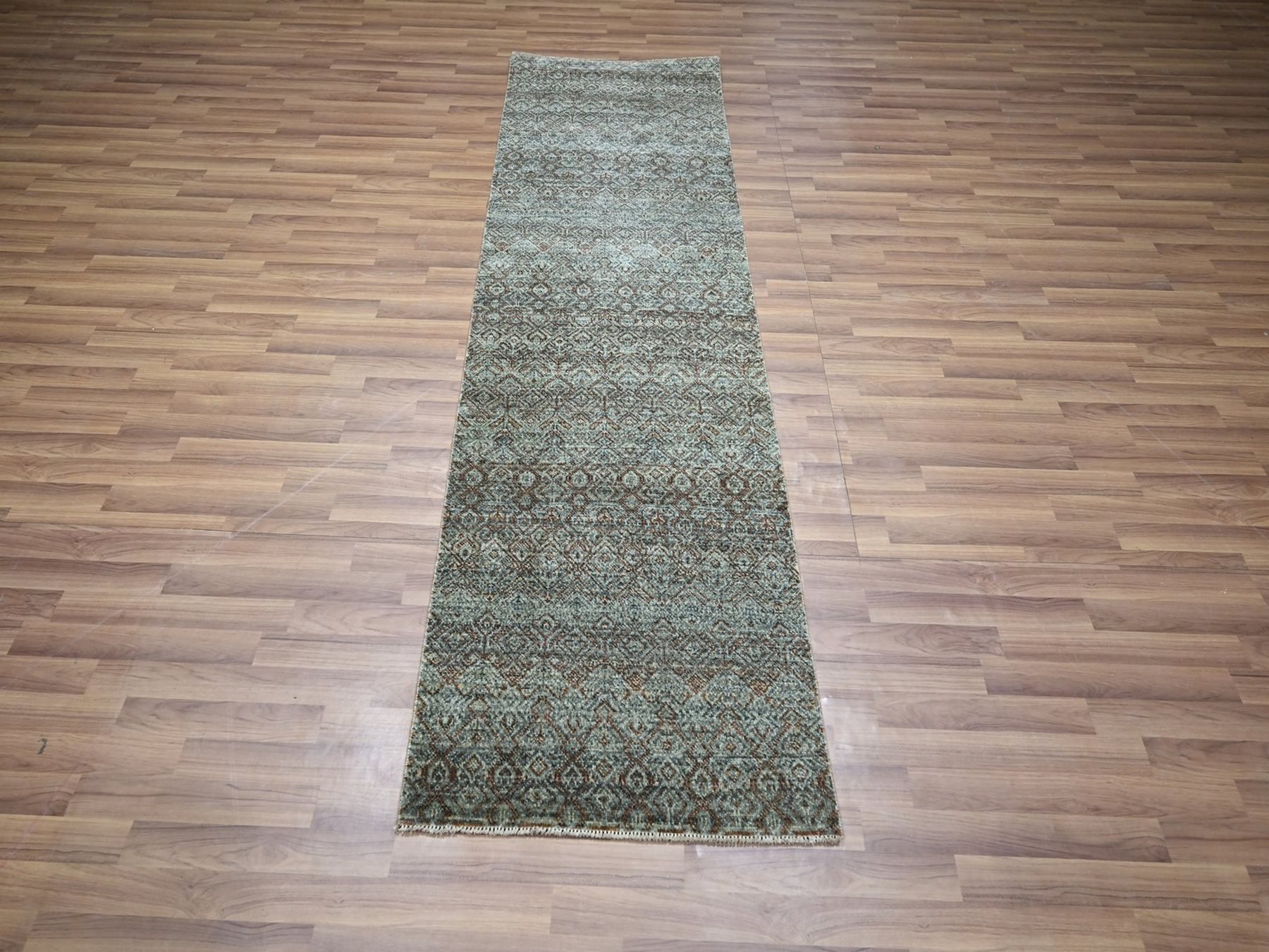 2'6"x8' Stone Gray, Small Geometric Repetitive Diamond Design, Herat Pattern, Tone on Tone, Soft Wool, Hand Knotted, Runner, Oriental Rug HR76874 - Image 2