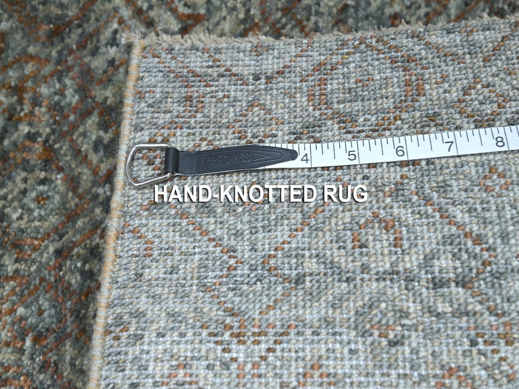 2'6"x8' Stone Gray, Small Geometric Repetitive Diamond Design, Herat Pattern, Tone on Tone, Soft Wool, Hand Knotted, Runner, Oriental Rug HR76874 - Image 7