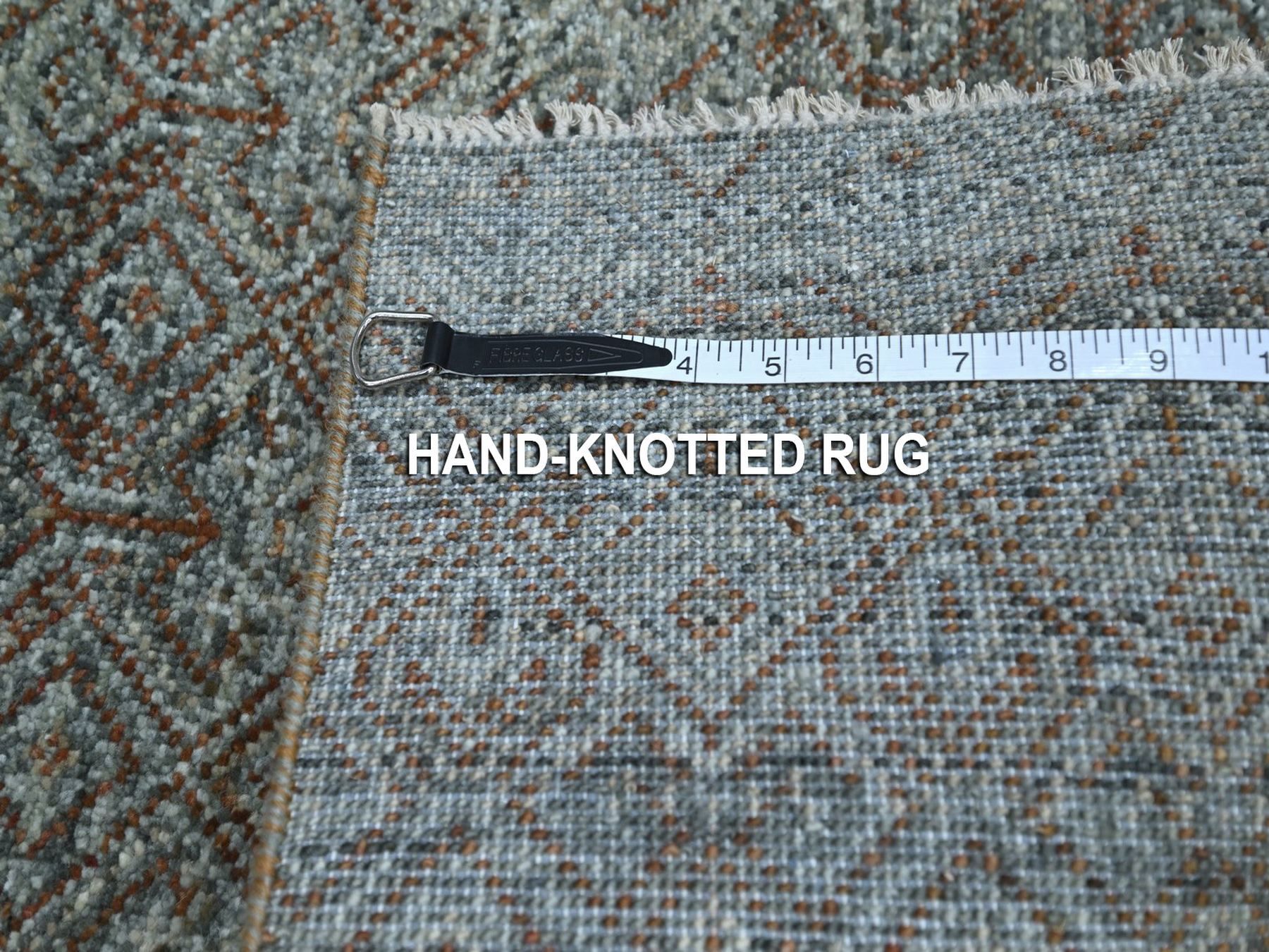 2'1"x3'1" Stone Gray, Small Geometric Repetitive Diamond Design, Soft Wool, Kohinoor Herat Pattern, Hand Knotted, Tone on Tone, Sample, Mat, Oriental Rug HR76891 - Image 4