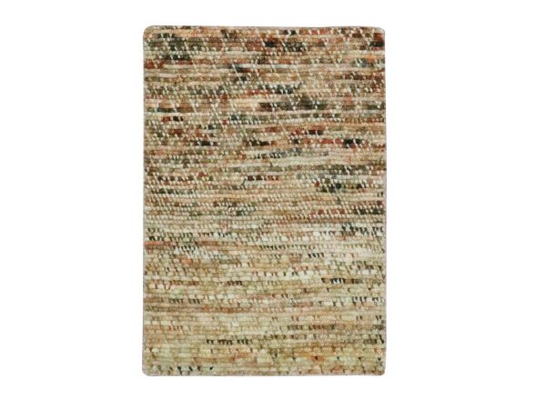 2'1"x3'1" Tumbleweed Brown, Hand Knotted, Grass Design with Looped Pile, Pure Wool, Mat Oriental Rug HR76900