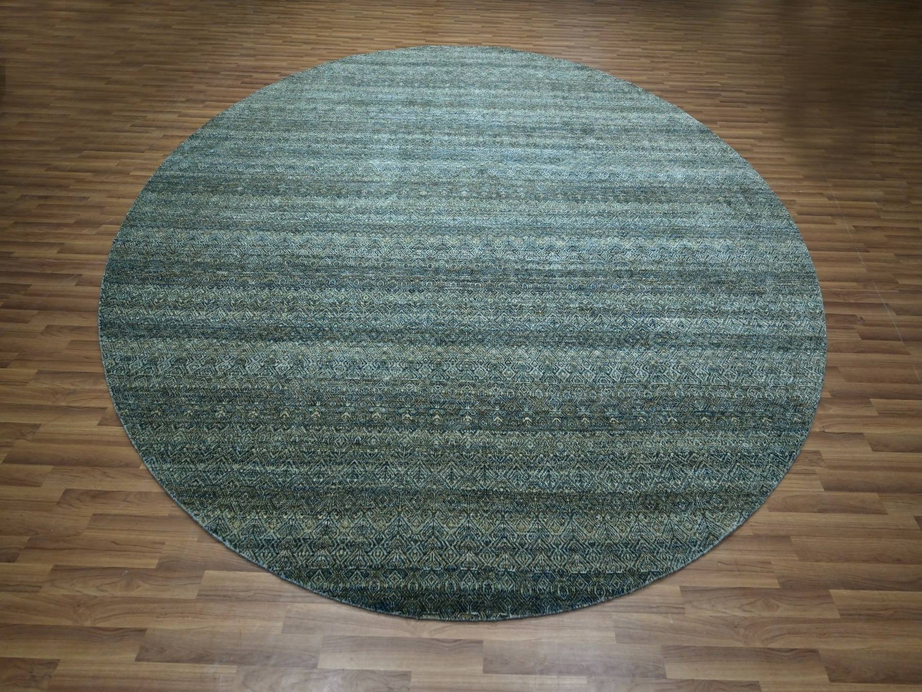 12'x12' Ocean Blue, Hand Knotted, Small Geometric Repetitive Diamond Design, Kohinoor Herat Pattern, Tone on Tone, Soft Wool, Round, Oriental Rug HR76905 - Image 2