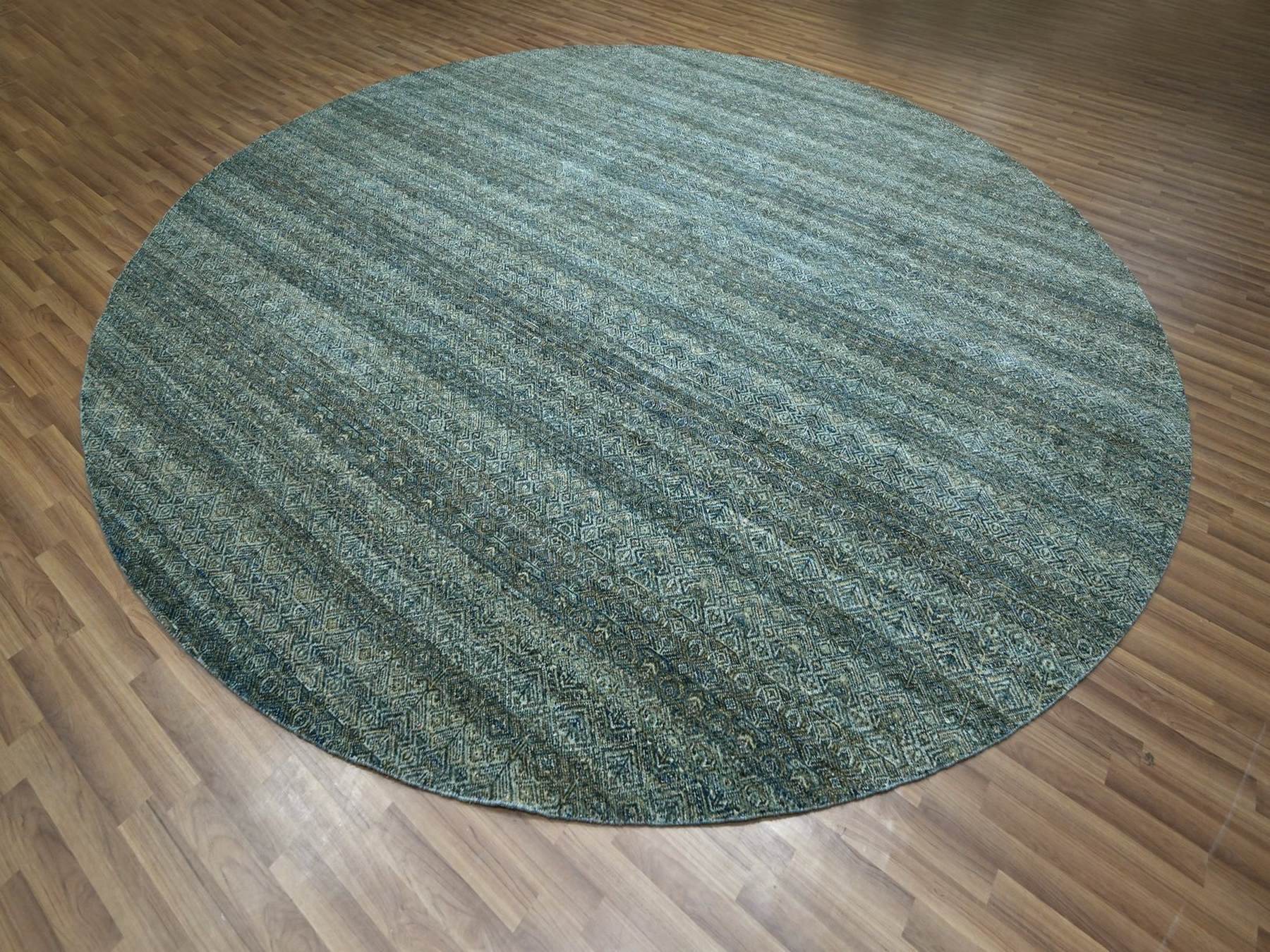 12'x12' Ocean Blue, Hand Knotted, Small Geometric Repetitive Diamond Design, Kohinoor Herat Pattern, Tone on Tone, Soft Wool, Round, Oriental Rug HR76905 - Image 3