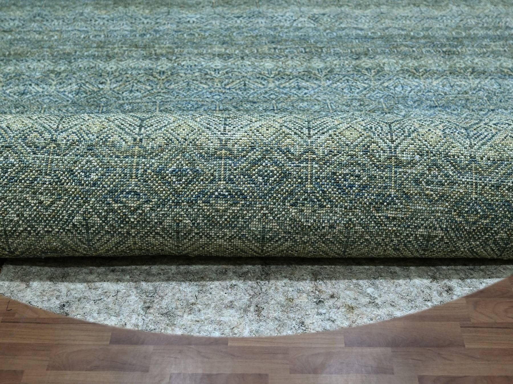 12'x12' Ocean Blue, Hand Knotted, Small Geometric Repetitive Diamond Design, Kohinoor Herat Pattern, Tone on Tone, Soft Wool, Round, Oriental Rug HR76905 - Image 4