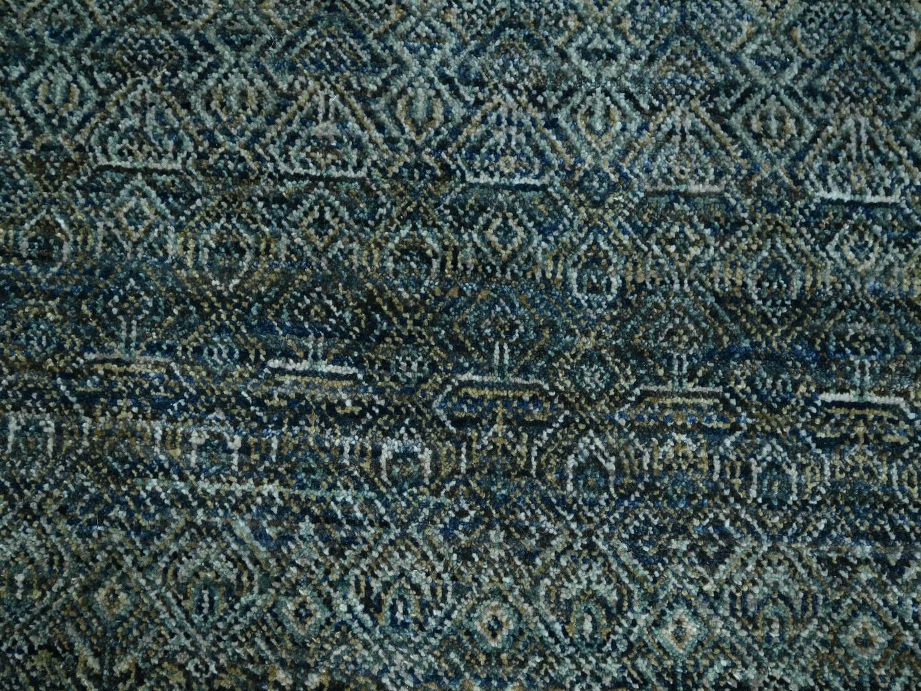 12'x12' Ocean Blue, Hand Knotted, Small Geometric Repetitive Diamond Design, Kohinoor Herat Pattern, Tone on Tone, Soft Wool, Round, Oriental Rug HR76905 - Image 8