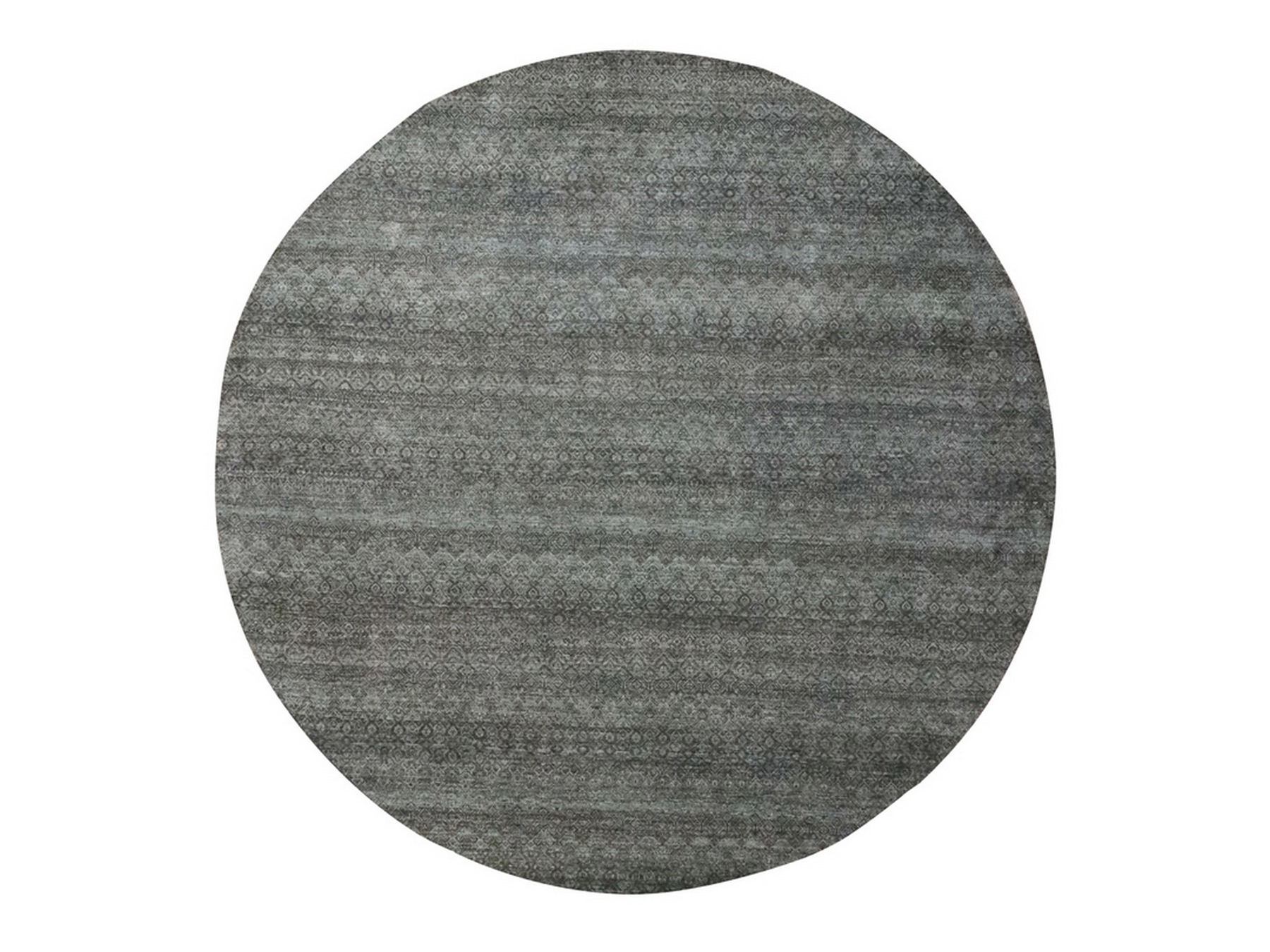 12'x12' Stone Gray, Tone on Tone, Hand Knotted, Kohinoor Herat Pattern, Soft Wool, Small Geometric Repetitive Diamond Design, Round, Oriental Rug HR76906
