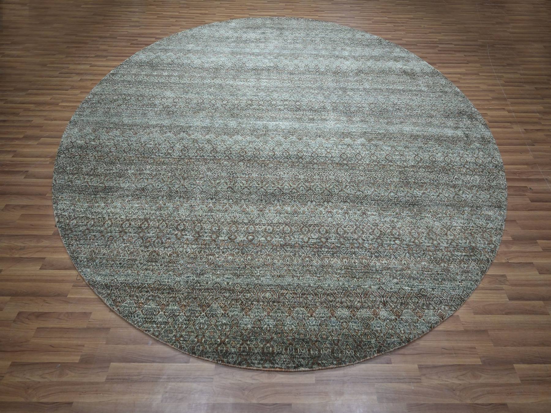 12'x12' Stone Gray, Tone on Tone, Hand Knotted, Kohinoor Herat Pattern, Soft Wool, Small Geometric Repetitive Diamond Design, Round, Oriental Rug HR76906 - Image 2