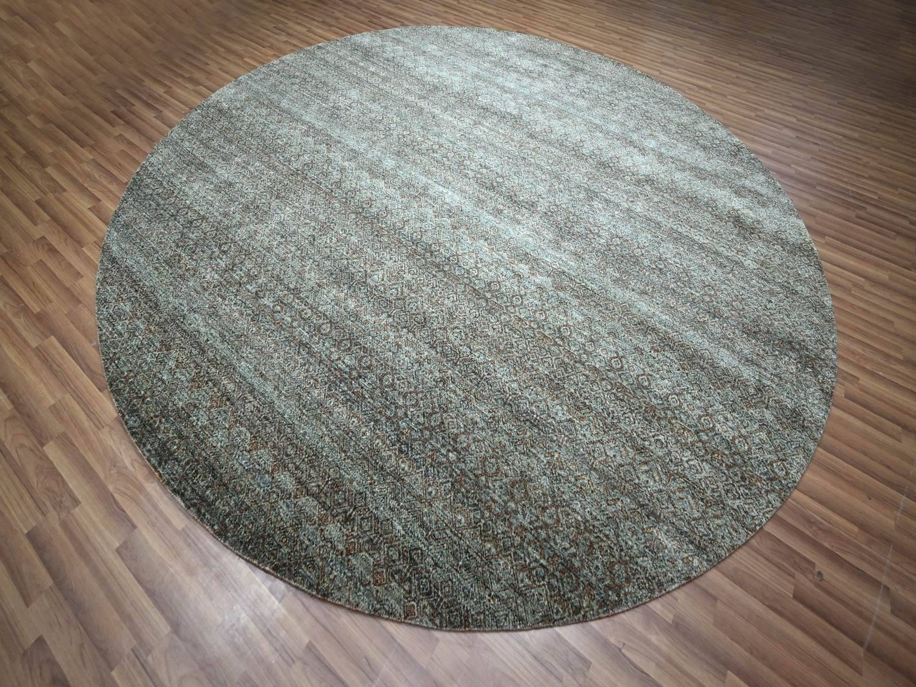 12'x12' Stone Gray, Tone on Tone, Hand Knotted, Kohinoor Herat Pattern, Soft Wool, Small Geometric Repetitive Diamond Design, Round, Oriental Rug HR76906 - Image 3