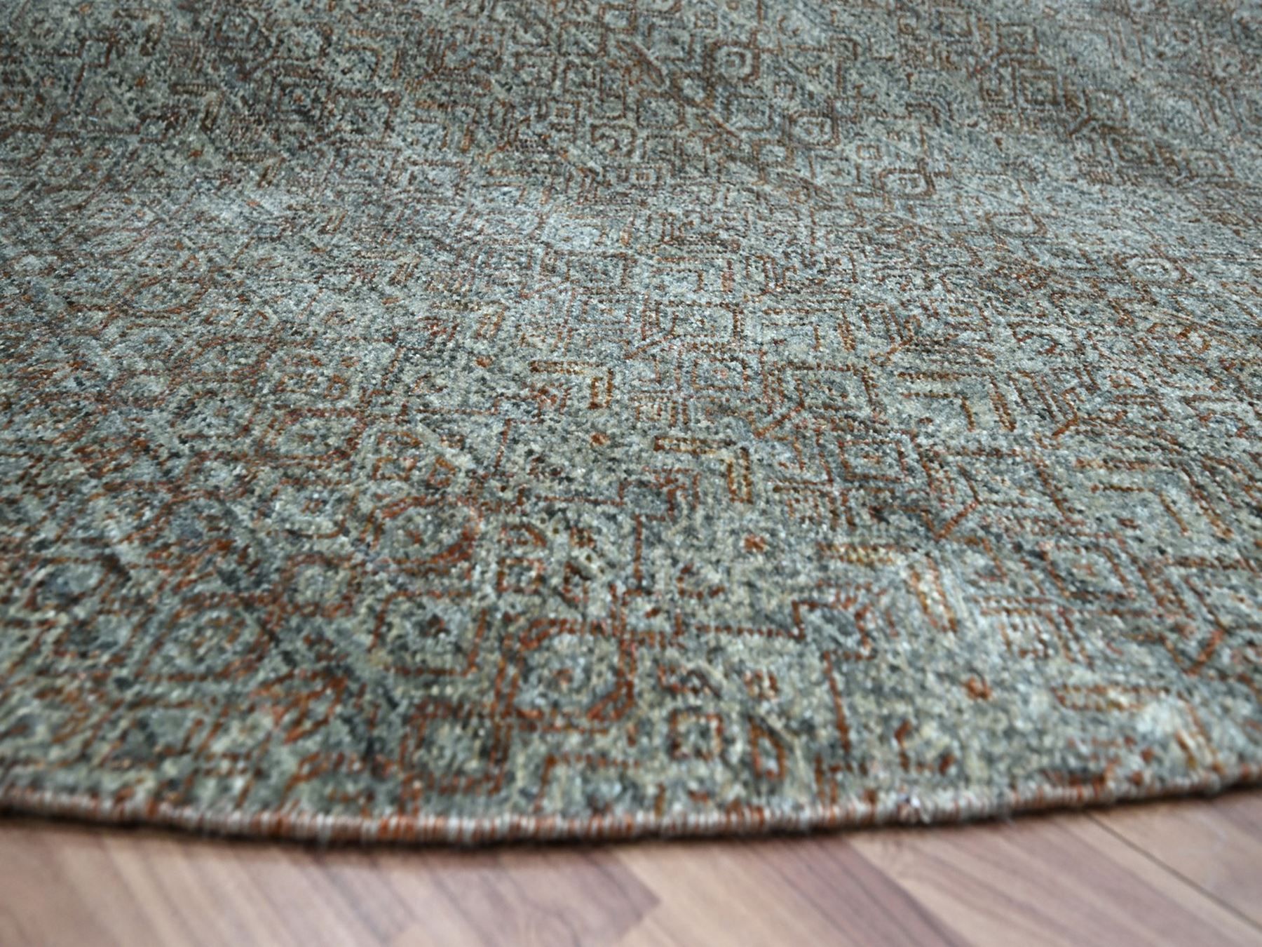 12'x12' Stone Gray, Tone on Tone, Hand Knotted, Kohinoor Herat Pattern, Soft Wool, Small Geometric Repetitive Diamond Design, Round, Oriental Rug HR76906 - Image 6
