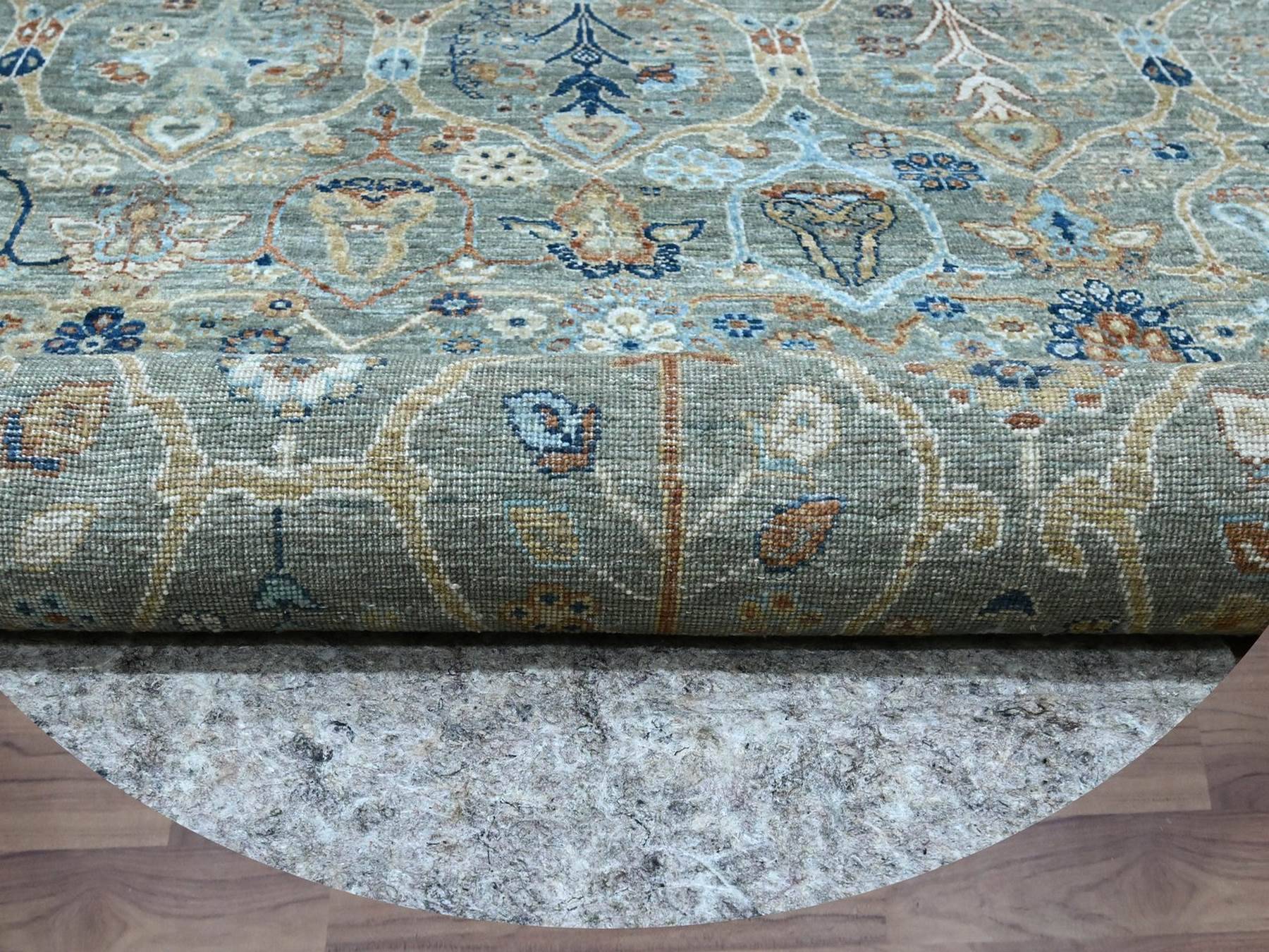8'x8' Viridian Green, Hand Knotted, Trellis Borderless Garden Design, Agra, Hand Spun New Zealand Wool, Round, Oriental Rug HR76913 - Image 4